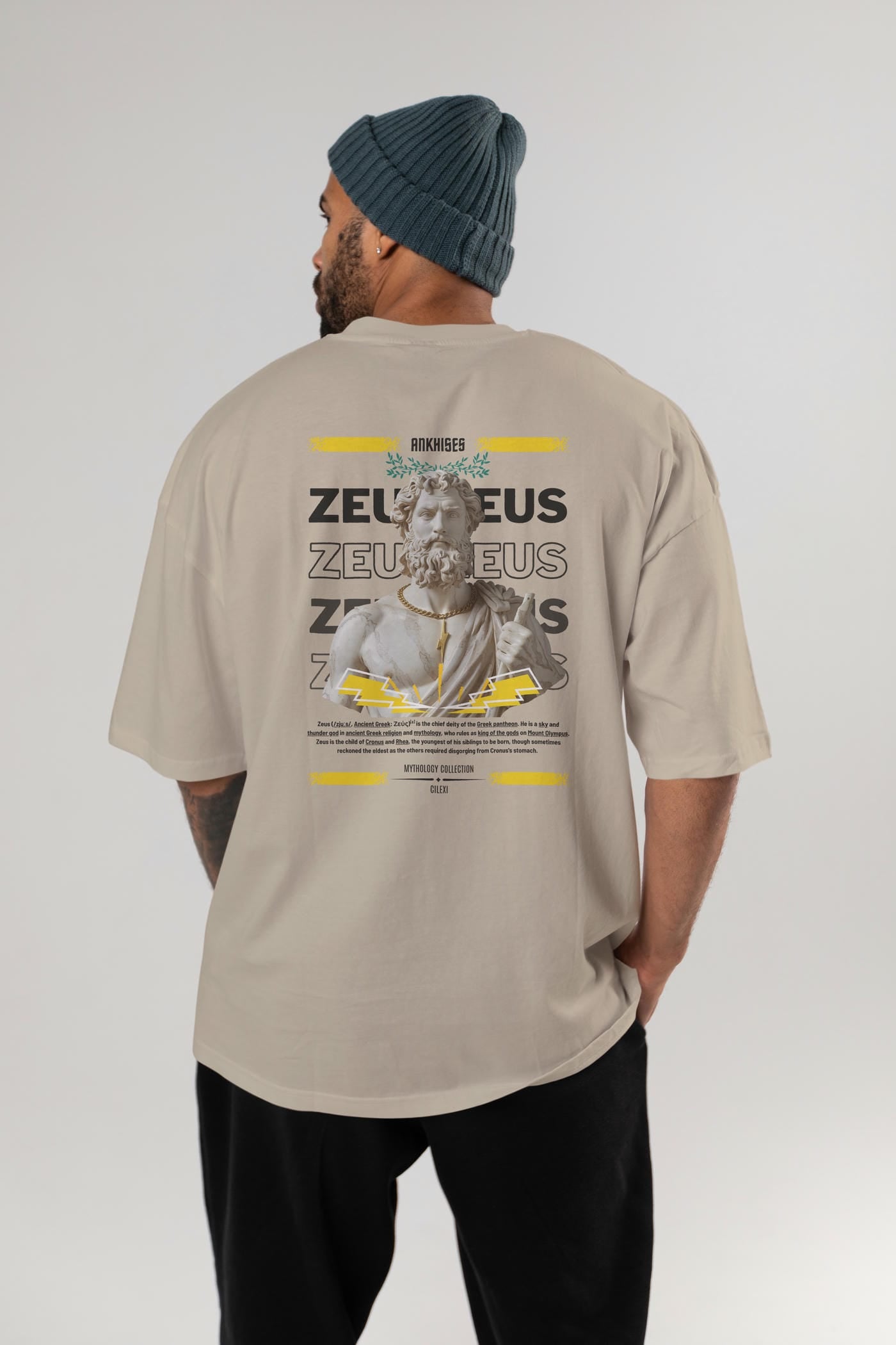 Zeus 4 Arka Baskılı Oversize t-shirt Erkek Kadın %100 Pamuk Bisiklet Yaka tişort