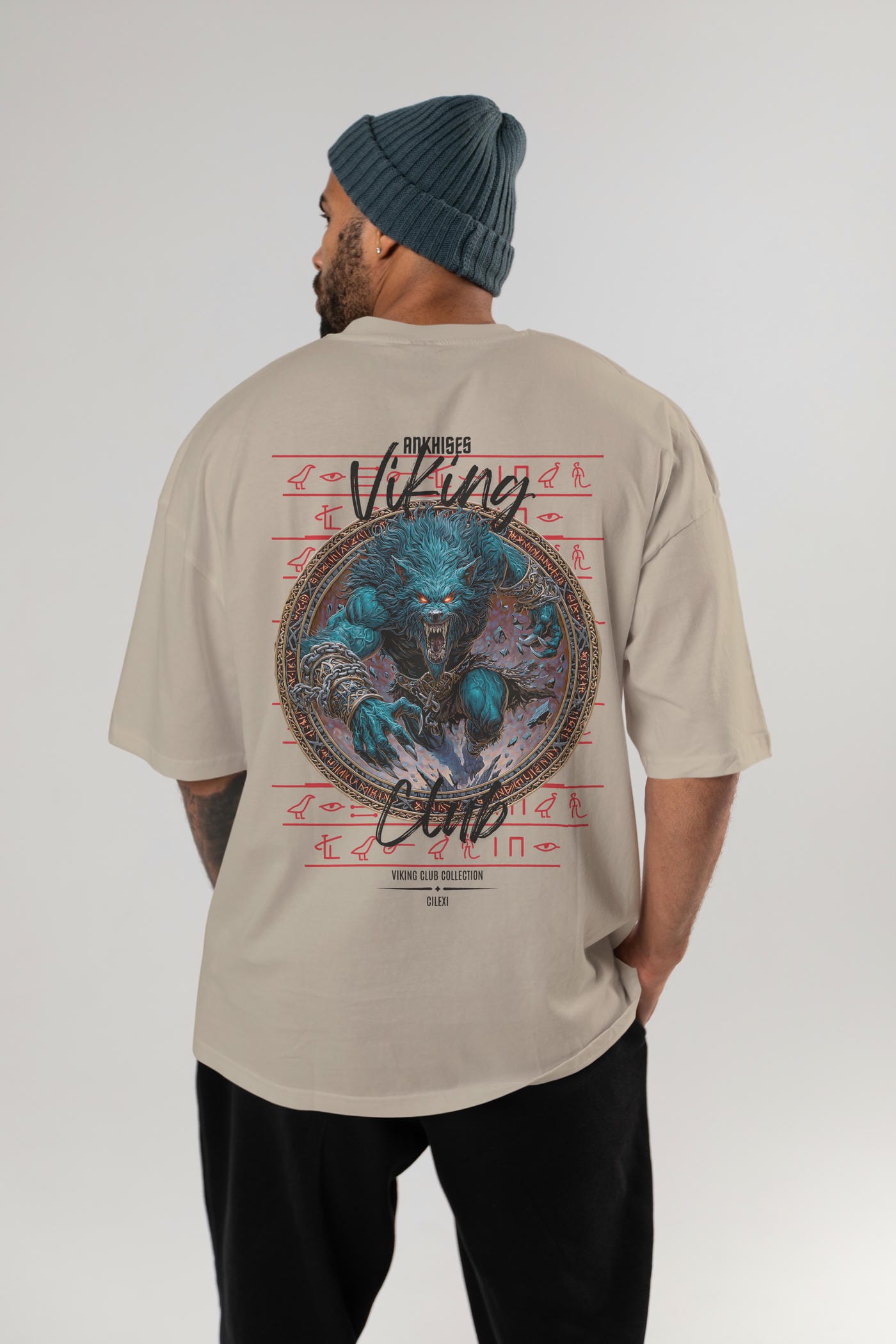 Fenrir Baskılı Oversize t-shirt Erkek Kadın %100 Pamuk Bisiklet Yaka tişort