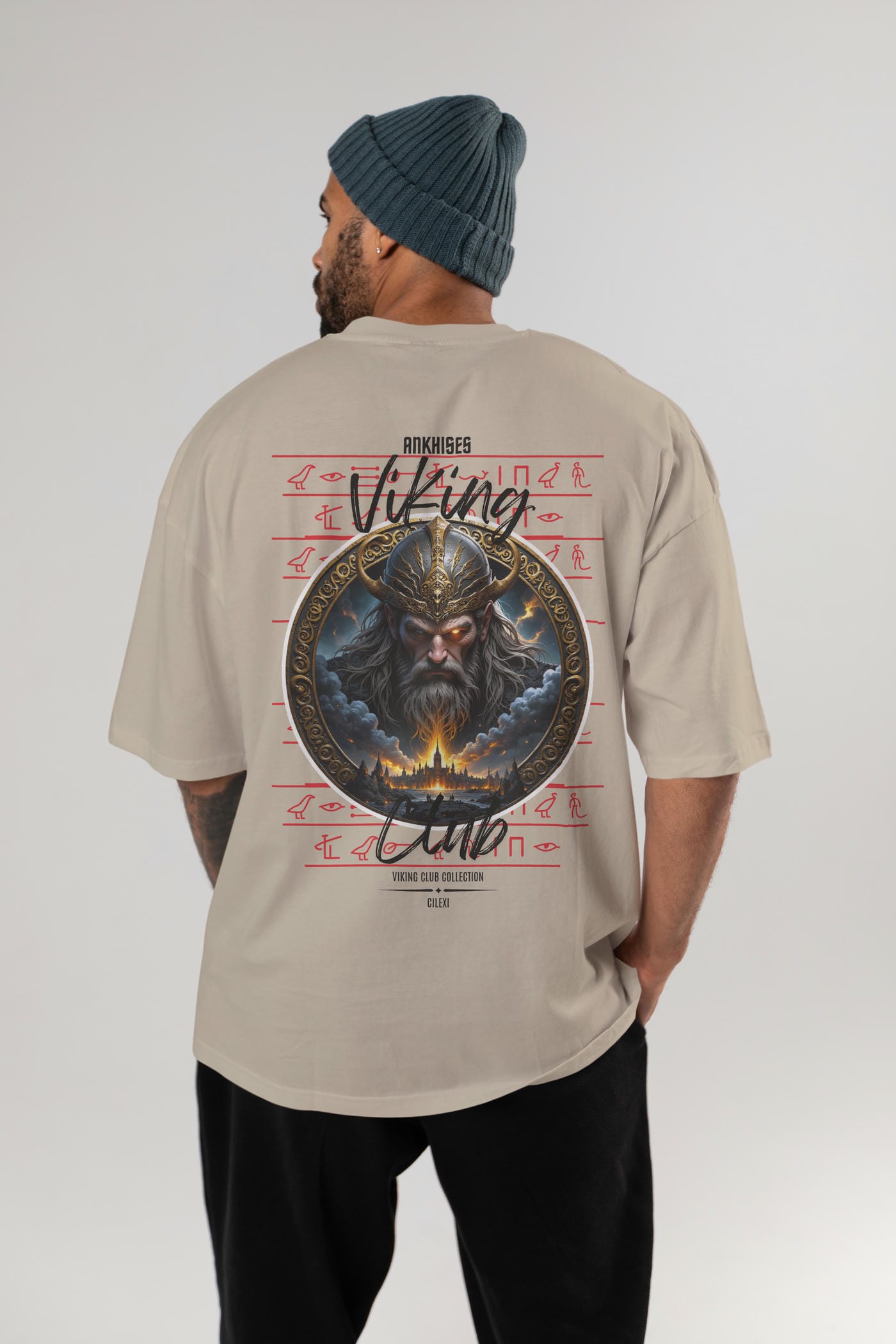 Odin 2 Arka Baskılı Oversize t-shirt Erkek Kadın %100 Pamuk Bisiklet Yaka tişort