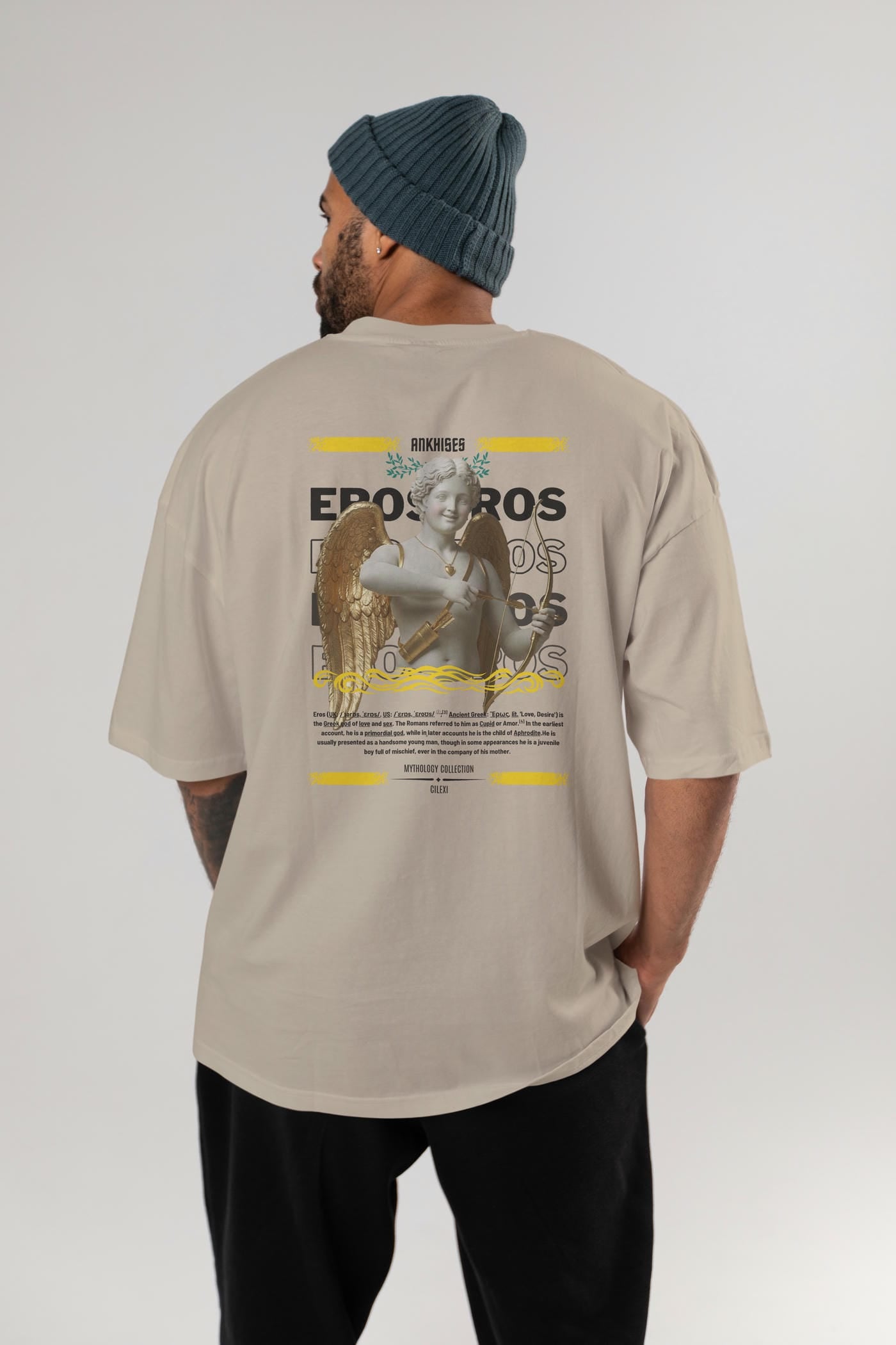 Eros Arka Baskılı Oversize t-shirt Erkek Kadın %100 Pamuk Bisiklet Yaka tişort