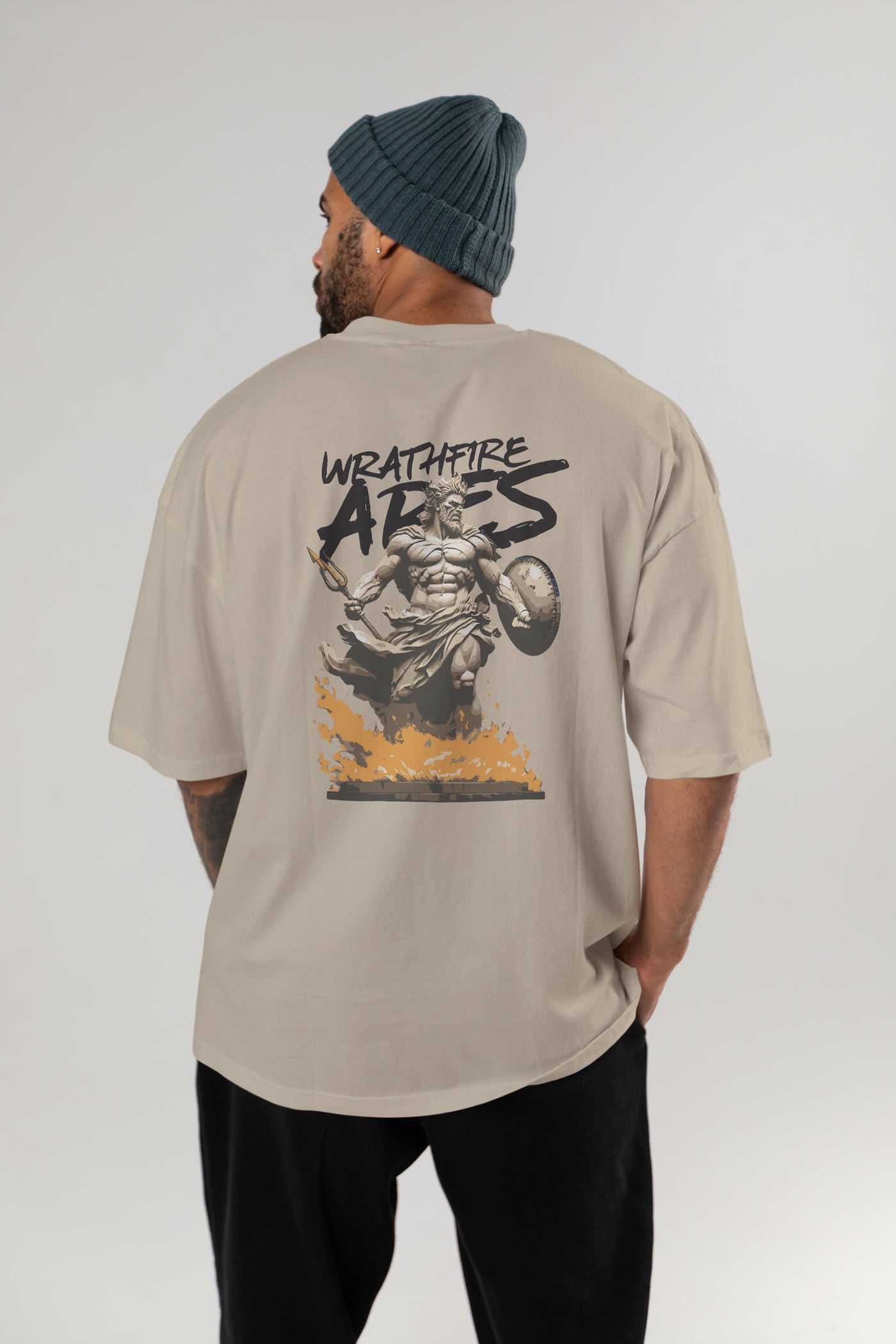 WrathFire Ares Arka Baskılı Oversize t-shirt Erkek Kadın %100 Pamuk Bisiklet Yaka tişort