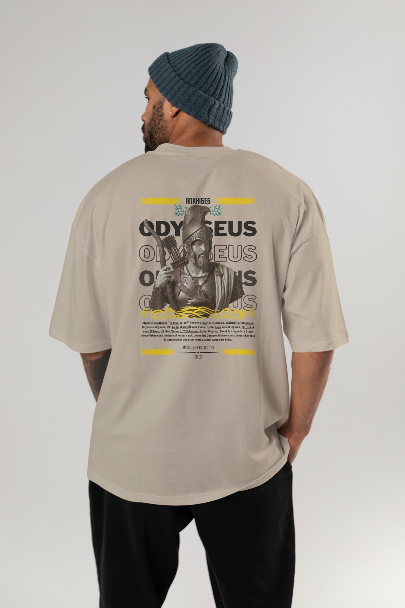 Odysseus 1 Arka Baskılı Oversize t-shirt Erkek Kadın %100 Pamuk Bisiklet Yaka tişort