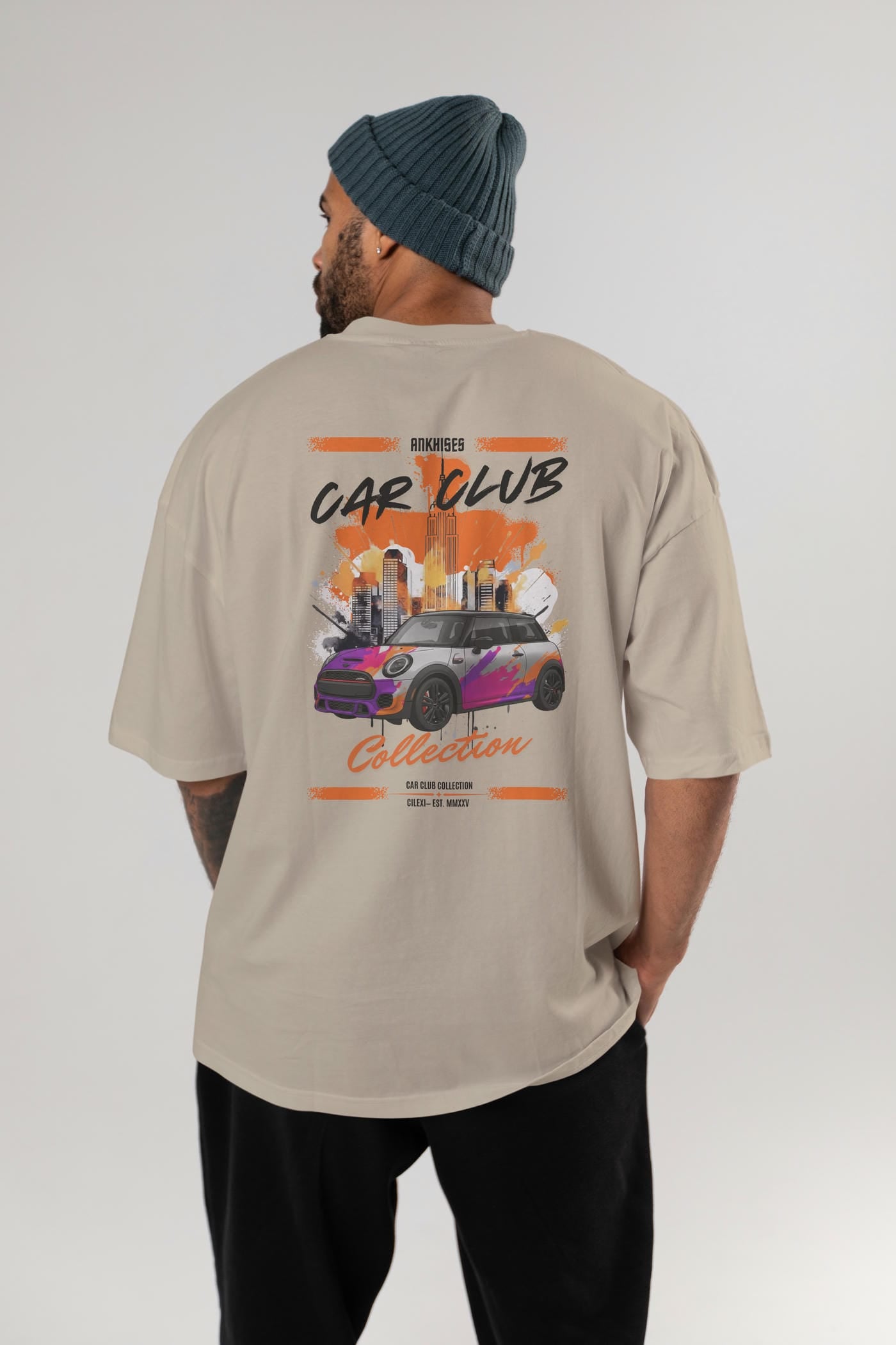 Araba Club Serisi 10 Baskılı Oversize t-shirt Erkek Kadın %100 Pamuk Bisiklet Yaka tişort