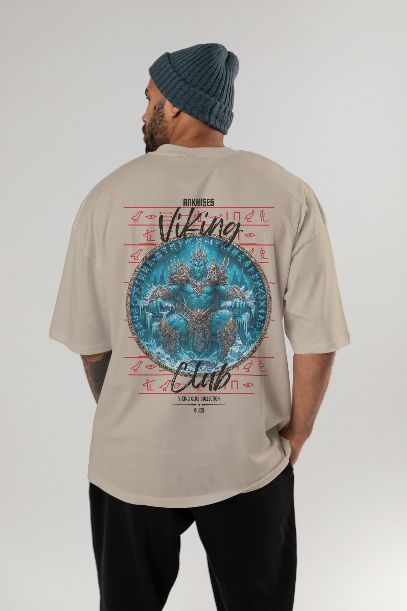 Thrym Arka Baskılı Oversize t-shirt Erkek Kadın %100 Pamuk Bisiklet Yaka tişort