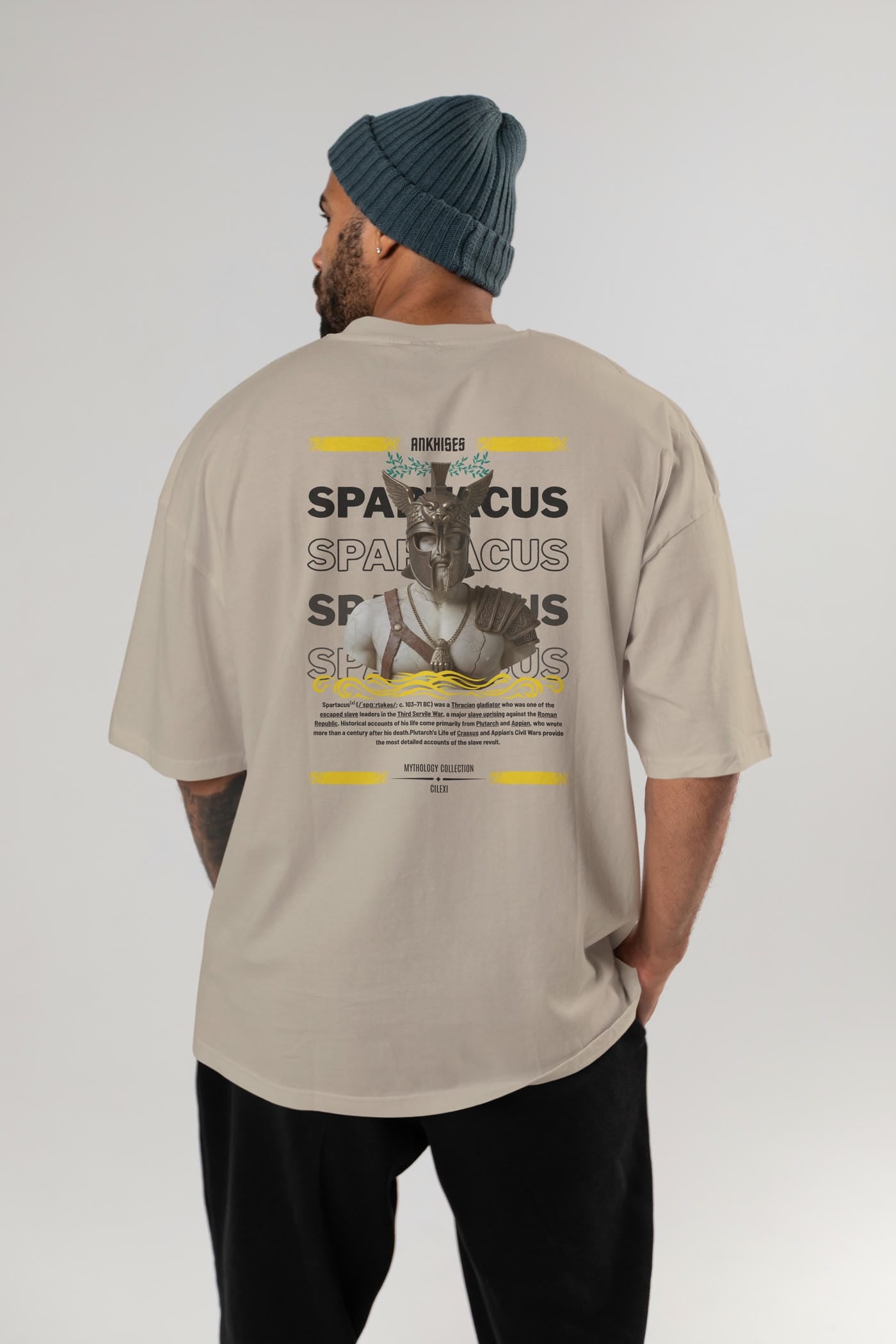 Spartacus 1 Arka Baskılı Oversize t-shirt Erkek Kadın %100 Pamuk Bisiklet Yaka tişort