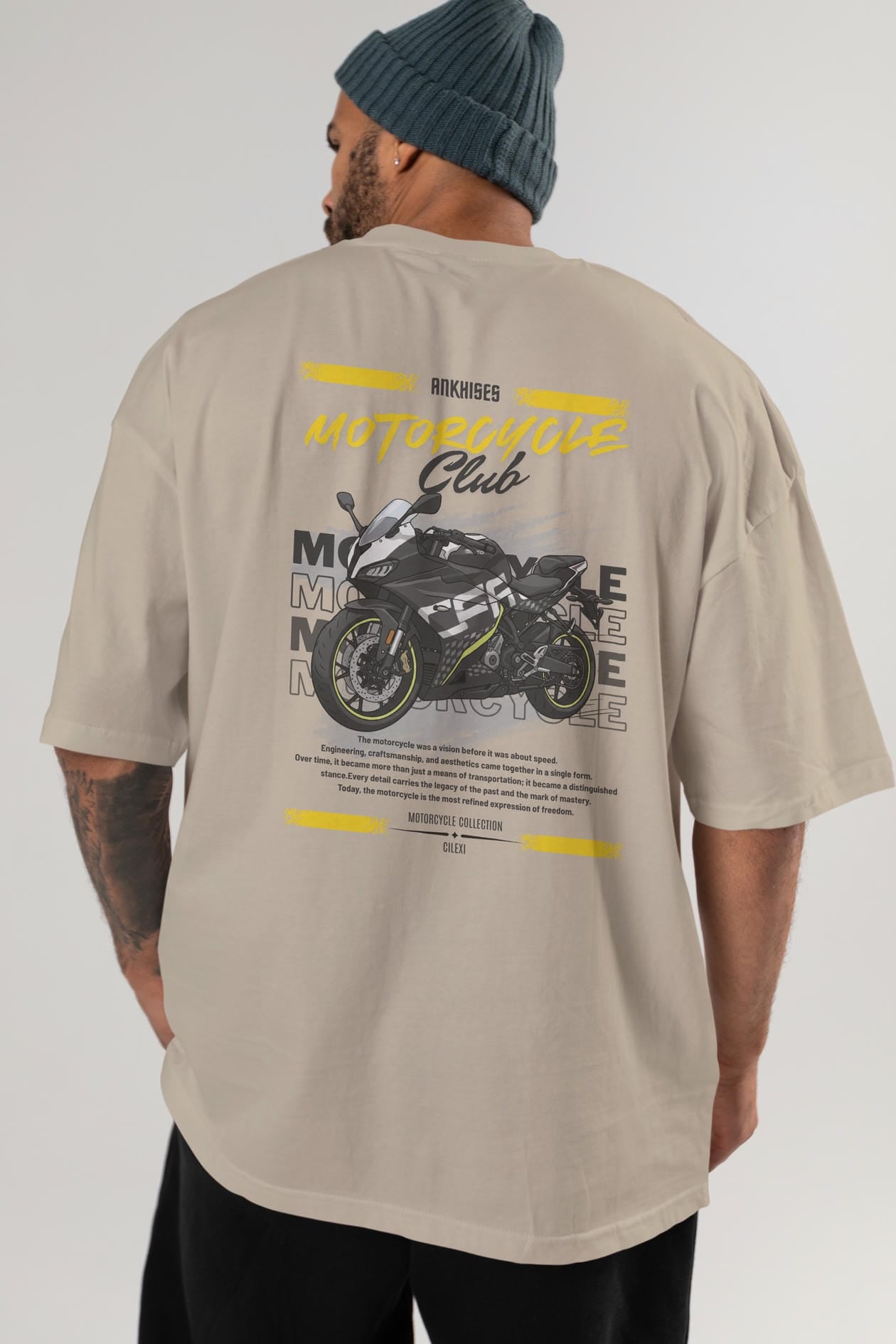 Motosiklet Serisi 16 Arka Baskılı Oversize t-shirt Erkek Kadın %100 Pamuk Bisiklet Yaka tişort