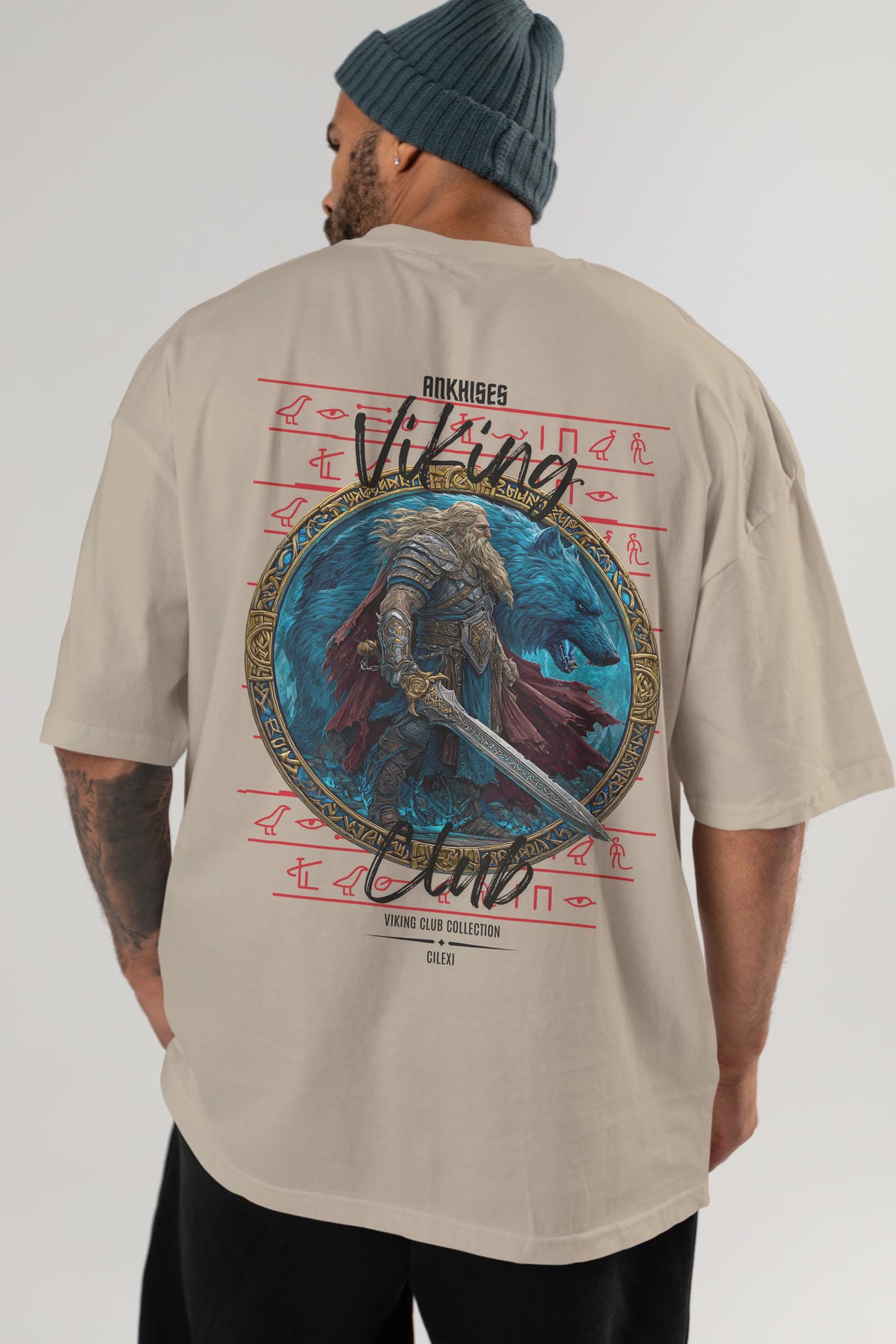 Tyr Arka Baskılı Oversize t-shirt Erkek Kadın %100 Pamuk Bisiklet Yaka tişort