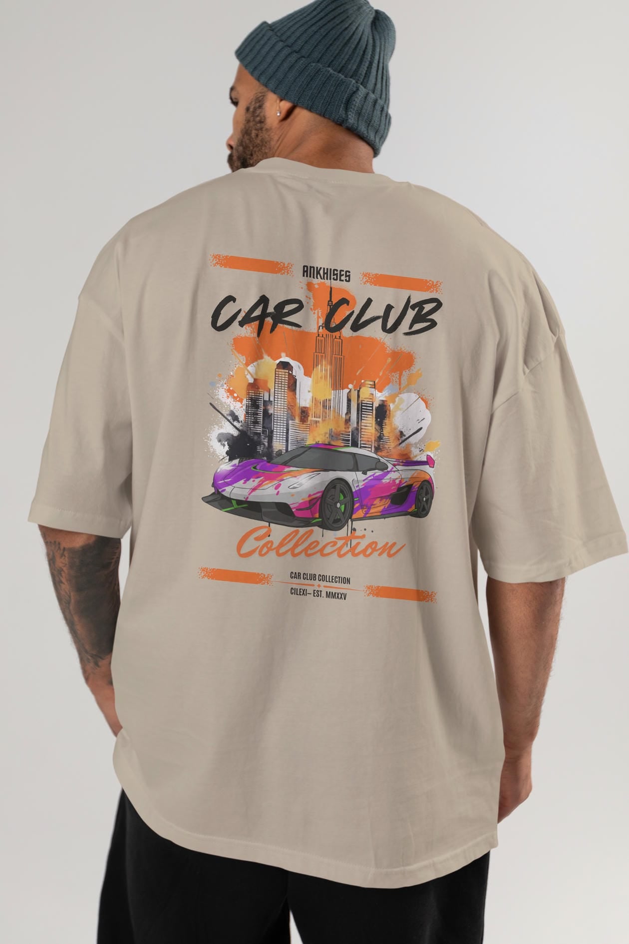 Araba Club Serisi 27 Baskılı Oversize t-shirt Erkek Kadın %100 Pamuk Bisiklet Yaka tişort