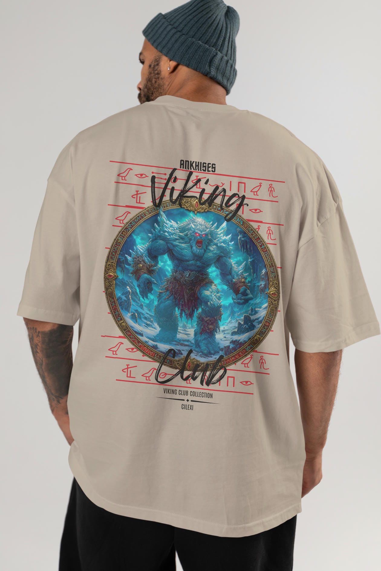 Ymir Arka Baskılı Oversize t-shirt Erkek Kadın %100 Pamuk Bisiklet Yaka tişort