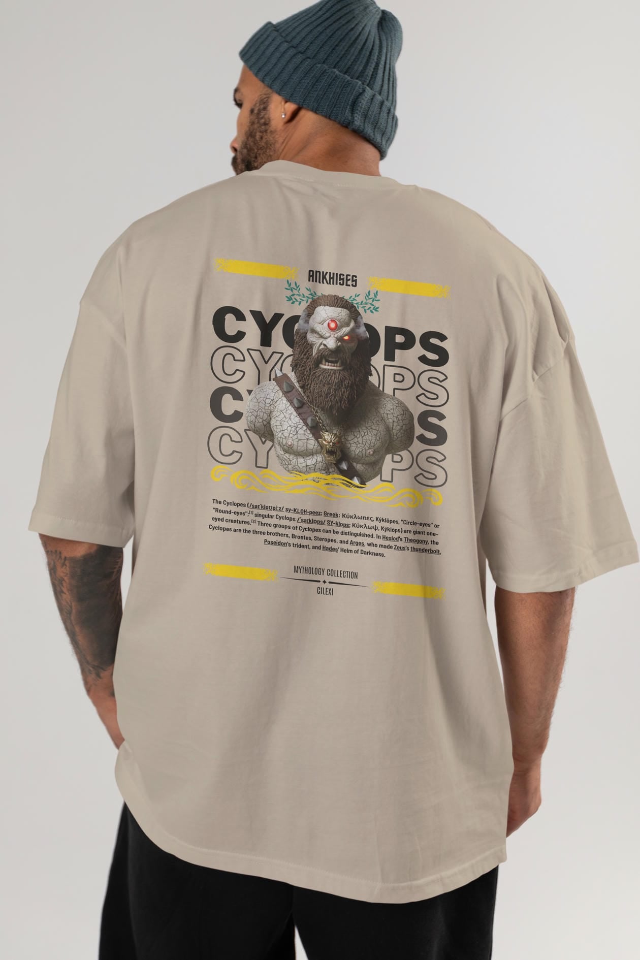Cyclopes 1 Arka Baskılı Oversize t-shirt Erkek Kadın %100 Pamuk Bisiklet Yaka tişort