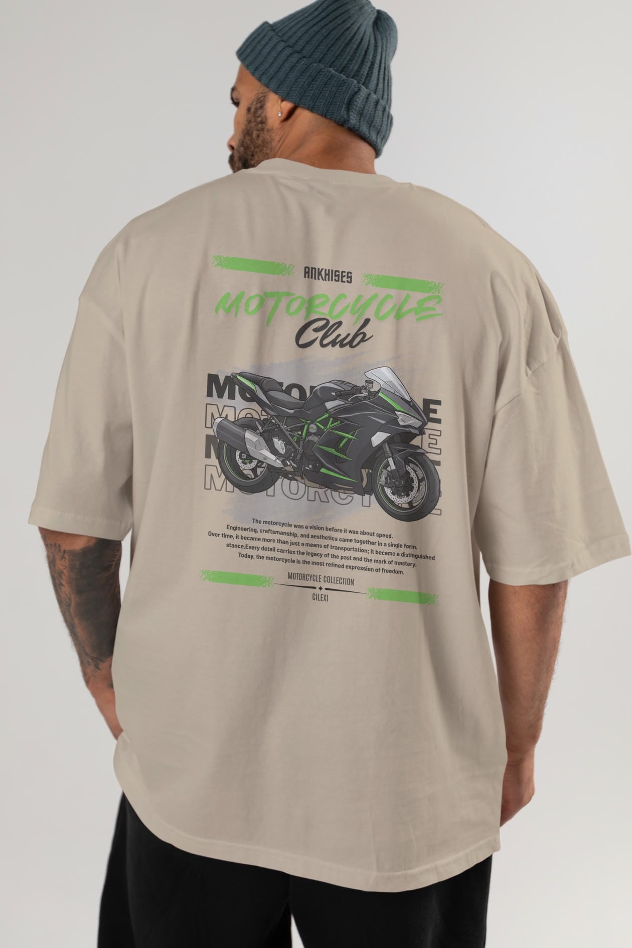 Motosiklet Serisi 13 Arka Baskılı Oversize t-shirt Erkek Kadın %100 Pamuk Bisiklet Yaka tişort