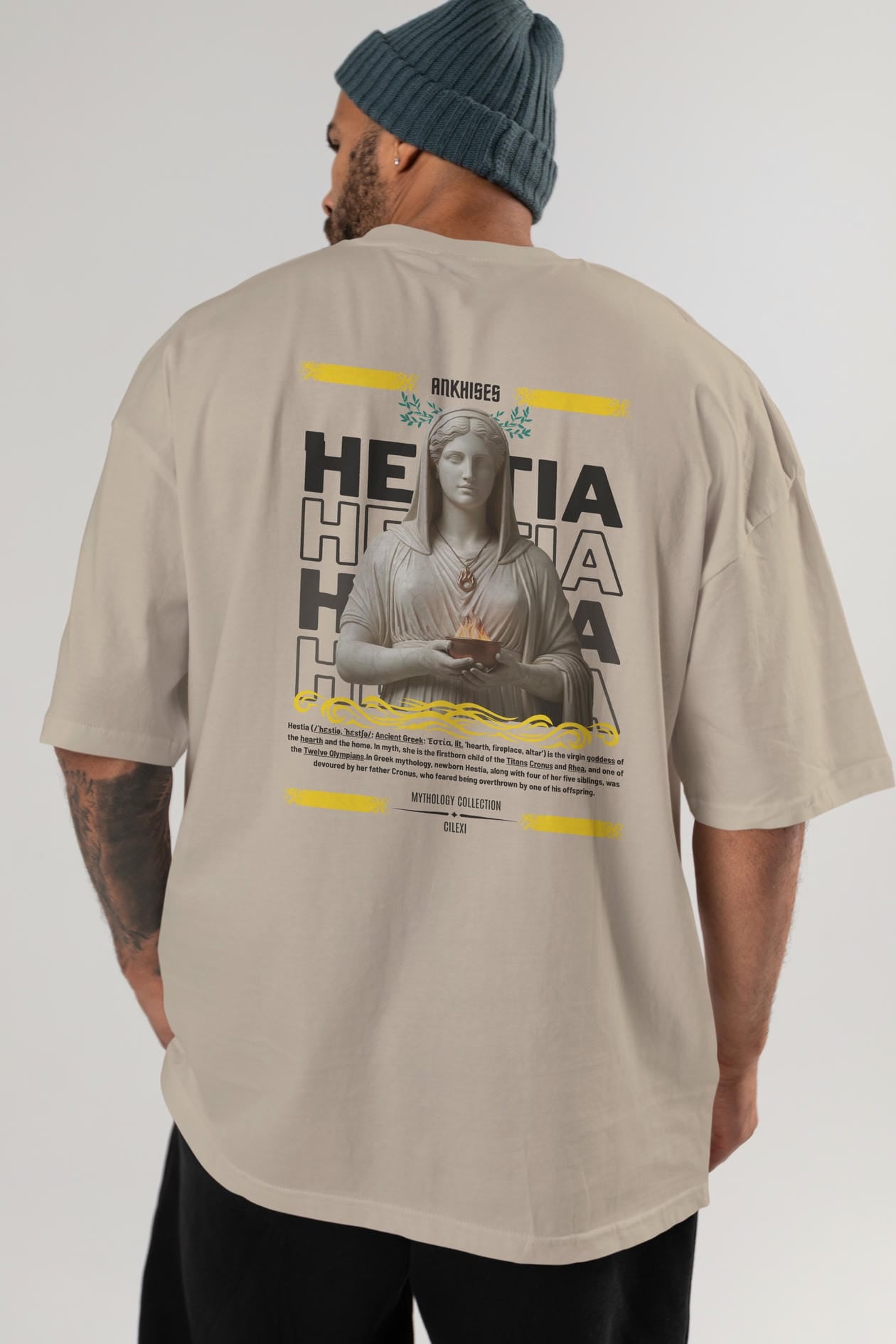 Hestia 1 Arka Baskılı Oversize t-shirt Erkek Kadın %100 Pamuk Bisiklet Yaka tişort