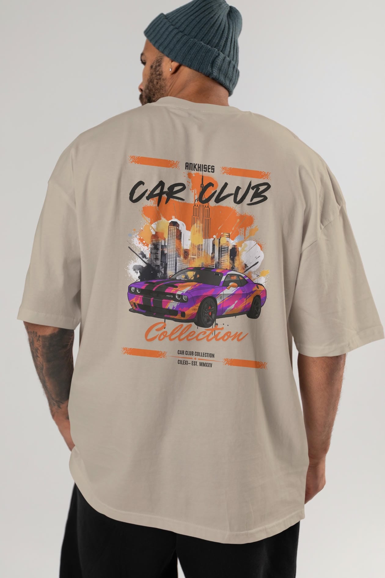 Araba Club Serisi 22 Baskılı Oversize t-shirt Erkek Kadın %100 Pamuk Bisiklet Yaka tişort