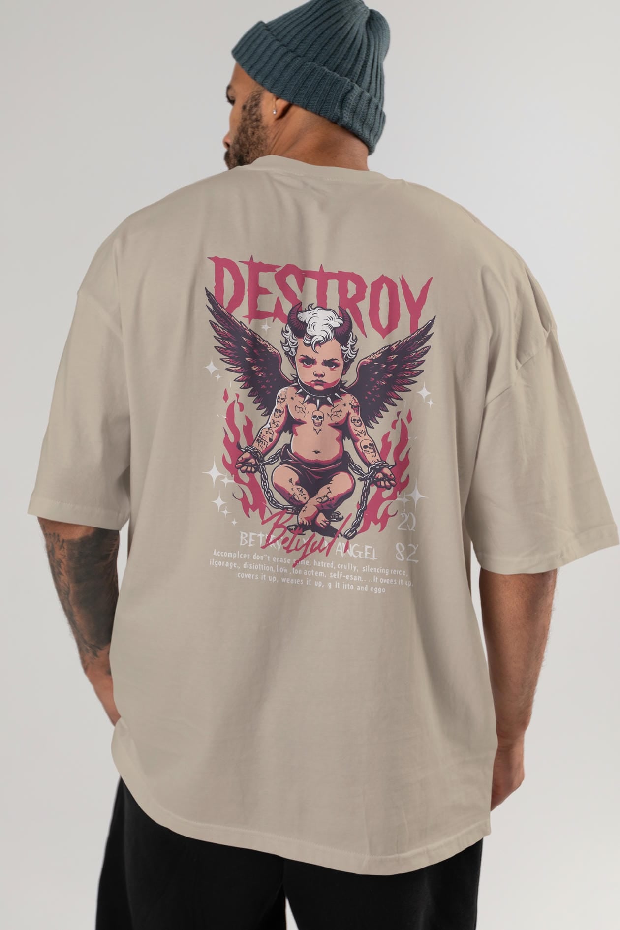 Destroy Arka Baskılı Oversize t-shirt Erkek Kadın %100 Pamuk Bisiklet Yaka tişort