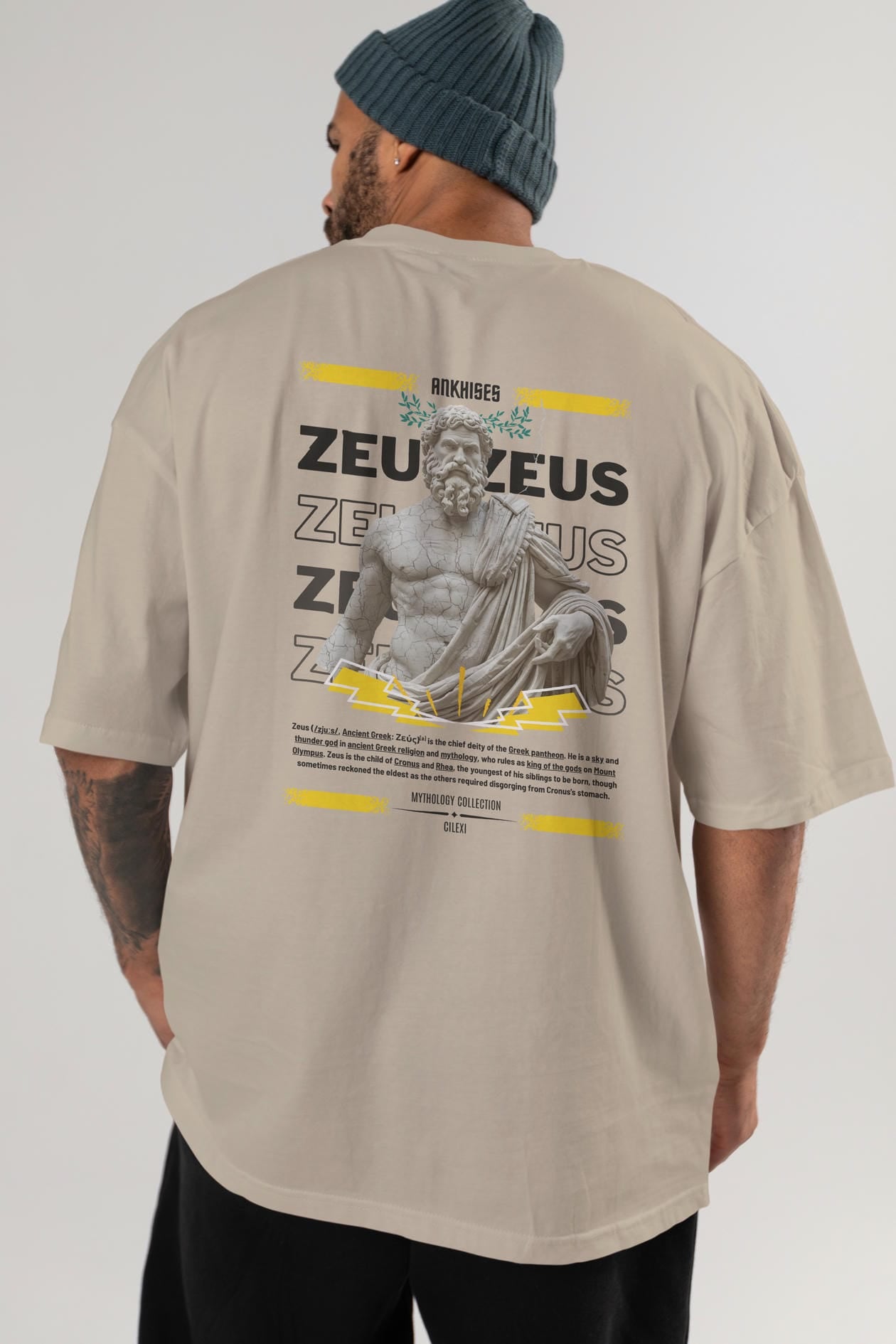 Zeus 1 Arka Baskılı Oversize t-shirt Erkek Kadın %100 Pamuk Bisiklet Yaka tişort