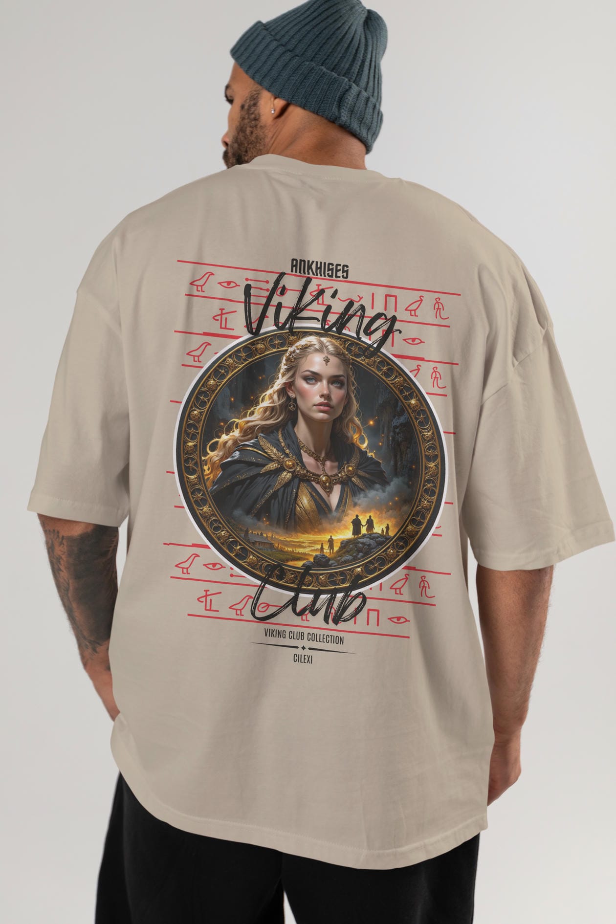 Viking Mitolojisi Serisi 1 Arka Baskılı Oversize t-shirt Erkek Kadın %100 Pamuk Bisiklet Yaka tişort