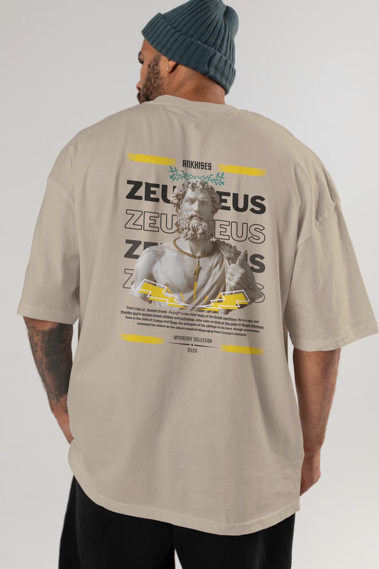 Zeus 4 Arka Baskılı Oversize t-shirt Erkek Kadın %100 Pamuk Bisiklet Yaka tişort