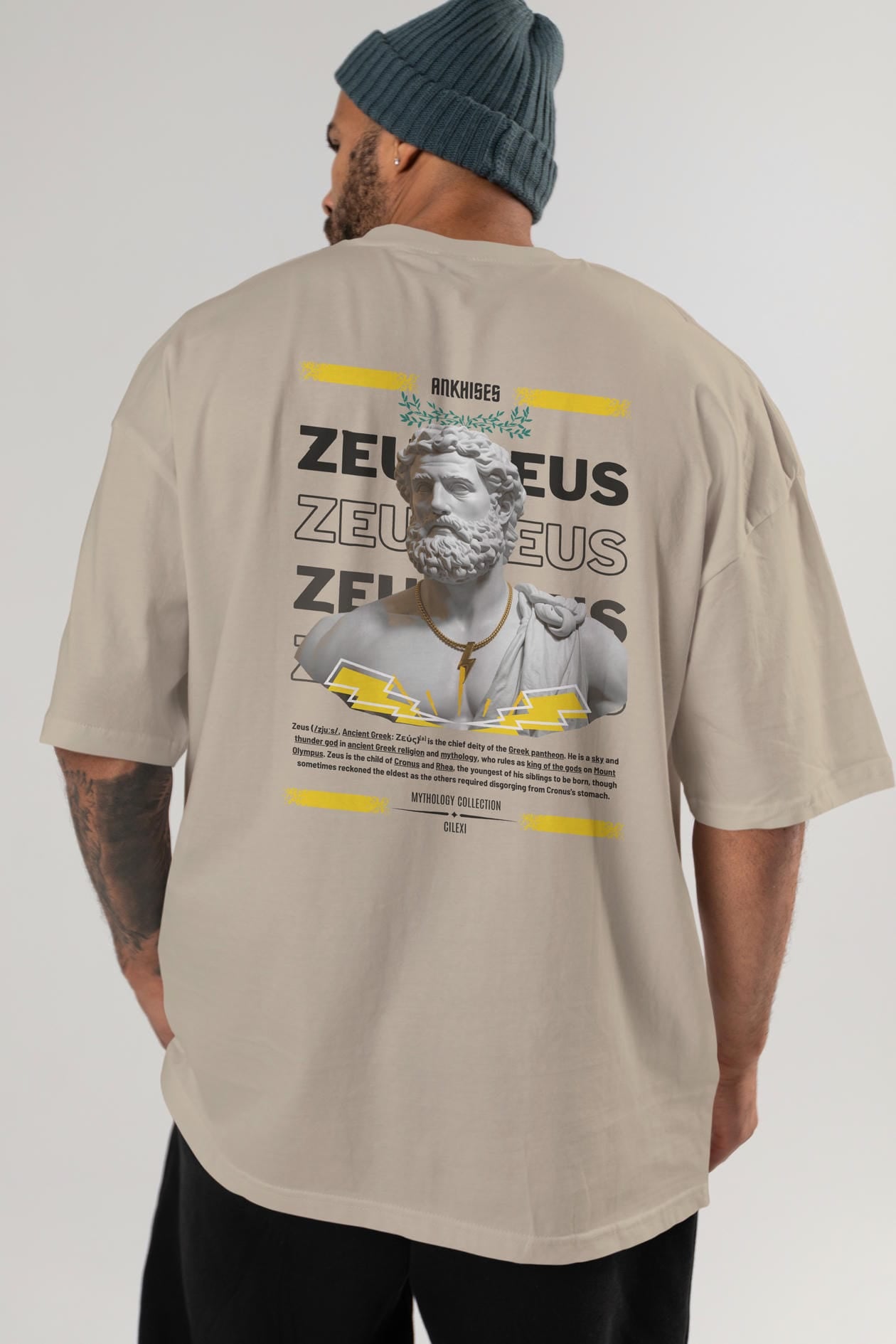 Zeus 2 Arka Baskılı Oversize t-shirt Erkek Kadın %100 Pamuk Bisiklet Yaka tişort