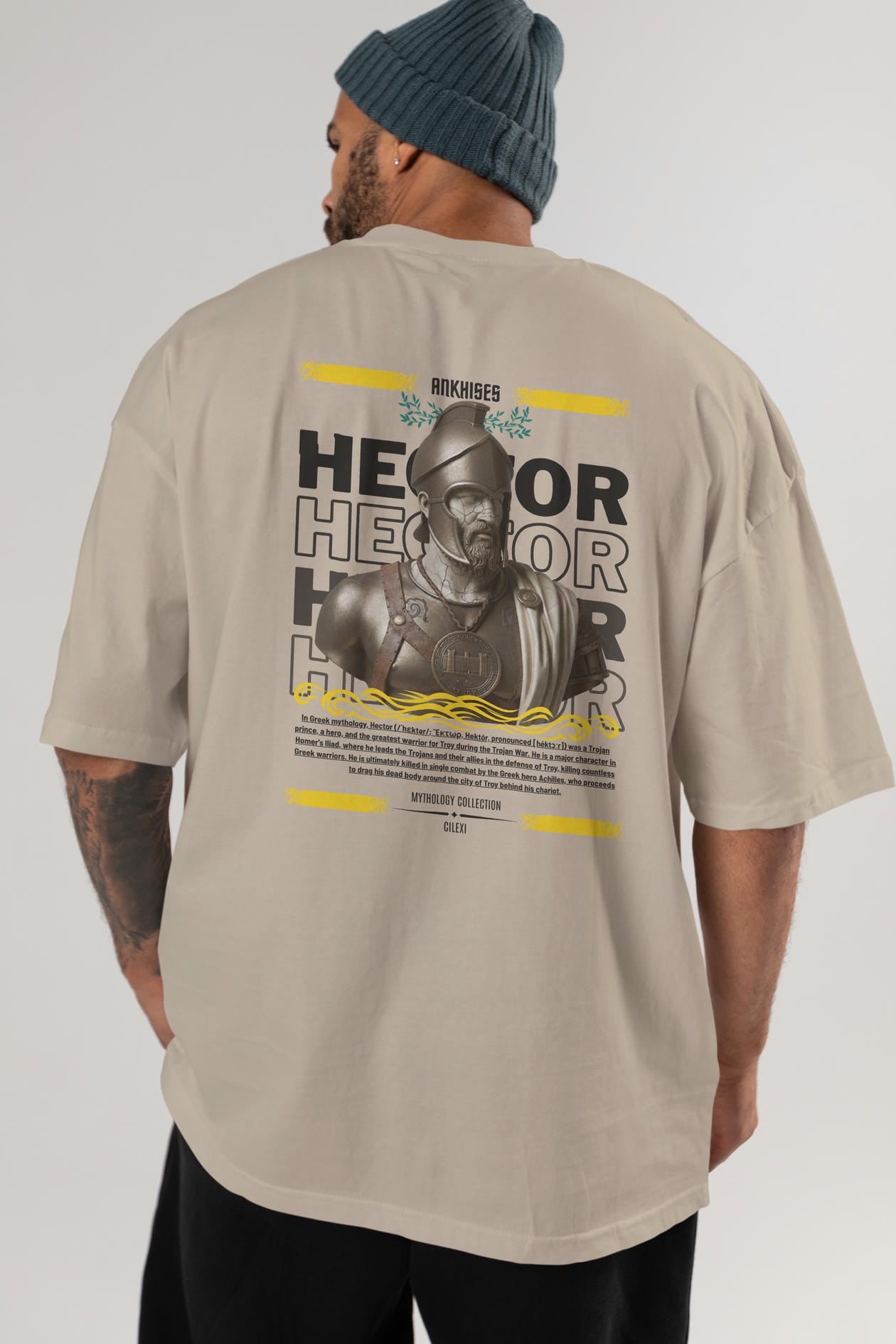 Hector 1 Arka Baskılı Oversize t-shirt Erkek Kadın %100 Pamuk Bisiklet Yaka tişort