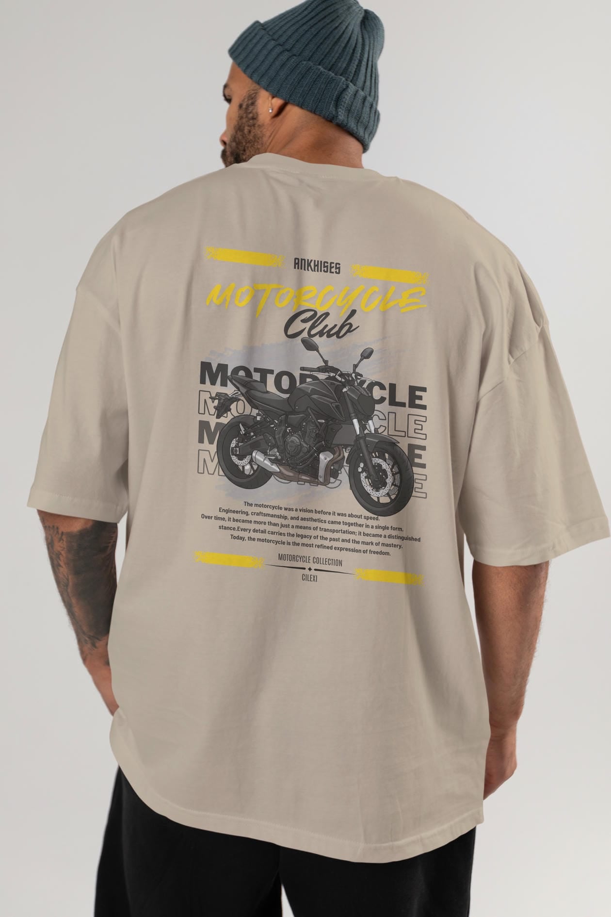 Motosiklet Serisi 20 Arka Baskılı Oversize t-shirt Erkek Kadın %100 Pamuk Bisiklet Yaka tişort