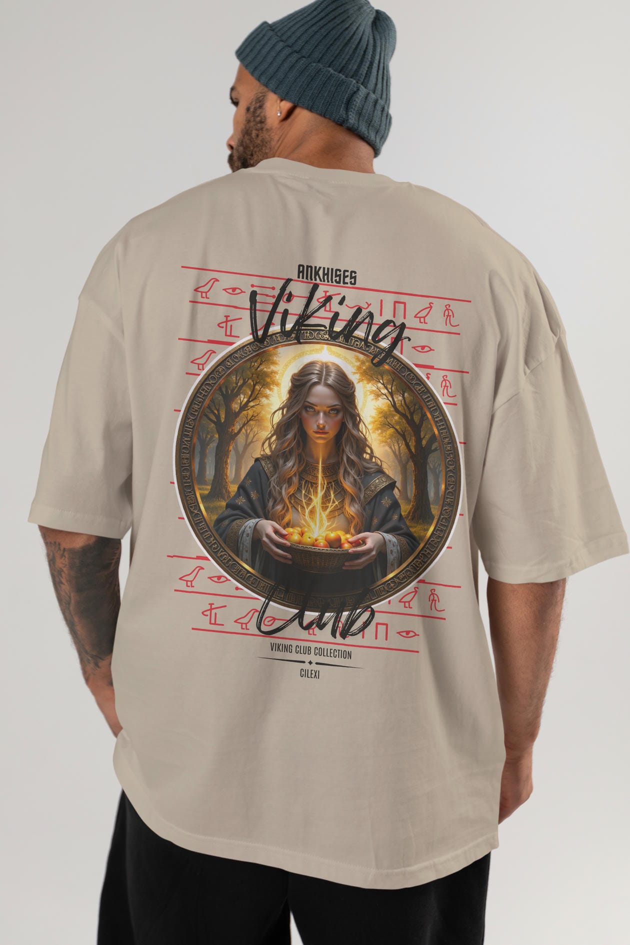 Viking Mitolojisi Serisi 17 Arka Baskılı Oversize t-shirt Erkek Kadın %100 Pamuk Bisiklet Yaka tişort