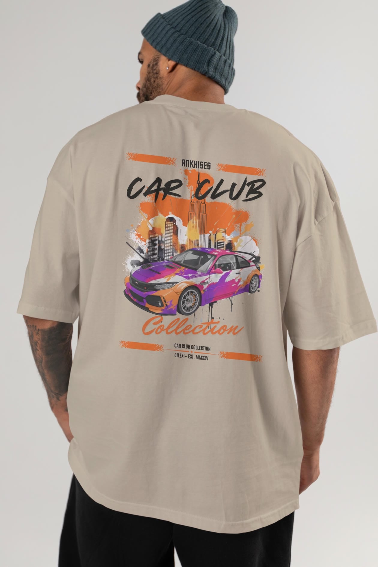 Araba Club Serisi 9 Baskılı Oversize t-shirt Erkek Kadın %100 Pamuk Bisiklet Yaka tişort