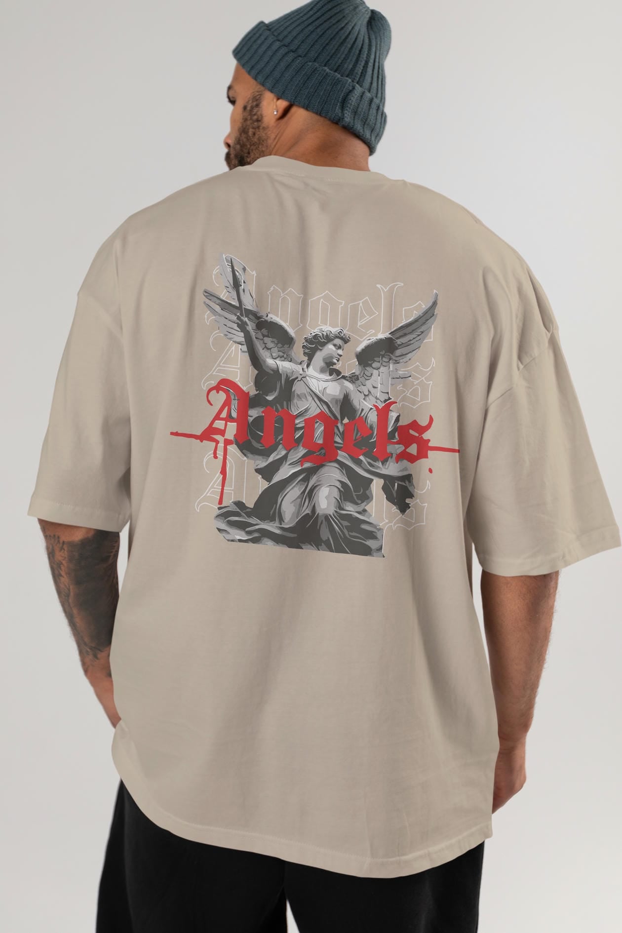Angels Arka Baskılı Oversize t-shirt Erkek Kadın %100 Pamuk Bisiklet Yaka tişort