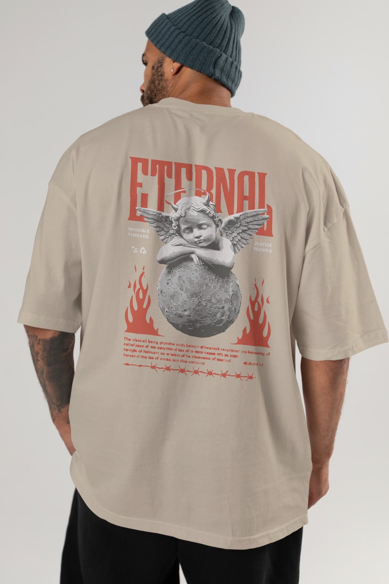 Eternal Arka Baskılı Oversize t-shirt Erkek Kadın %100 Pamuk Bisiklet Yaka tişort
