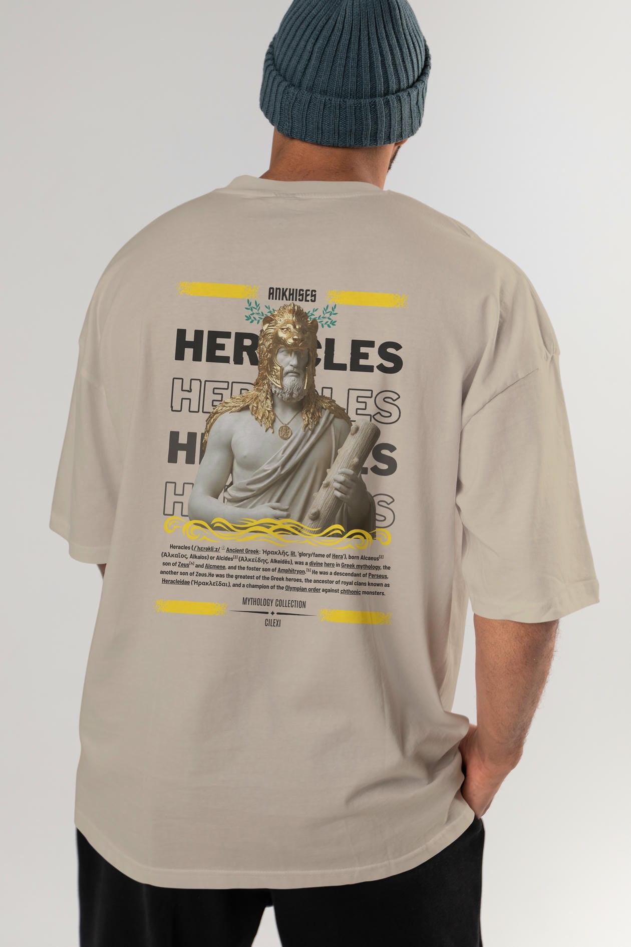 Heracles 1 Arka Baskılı Oversize t-shirt Erkek Kadın %100 Pamuk Bisiklet Yaka tişort