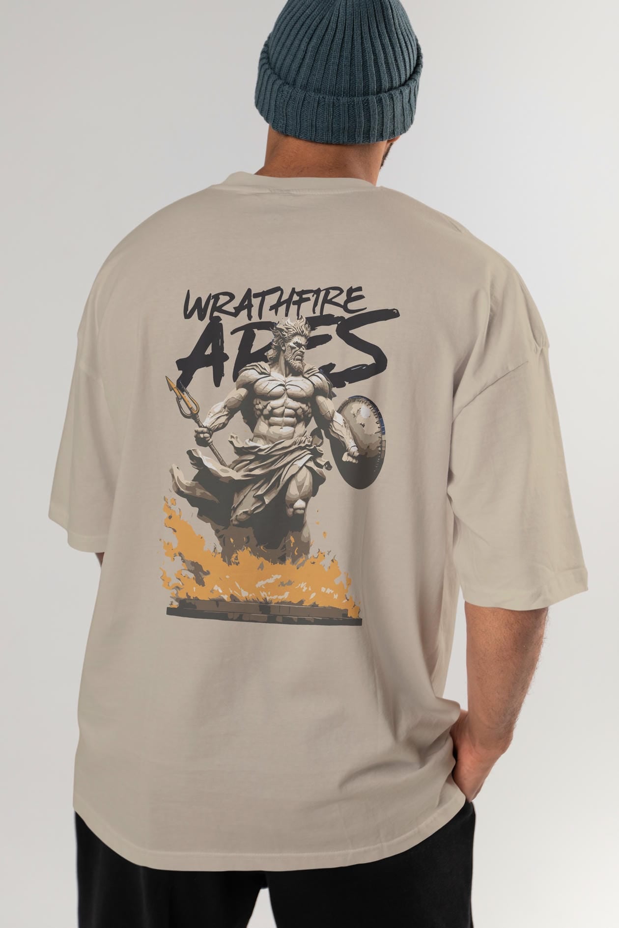 WrathFire Ares Arka Baskılı Oversize t-shirt Erkek Kadın %100 Pamuk Bisiklet Yaka tişort