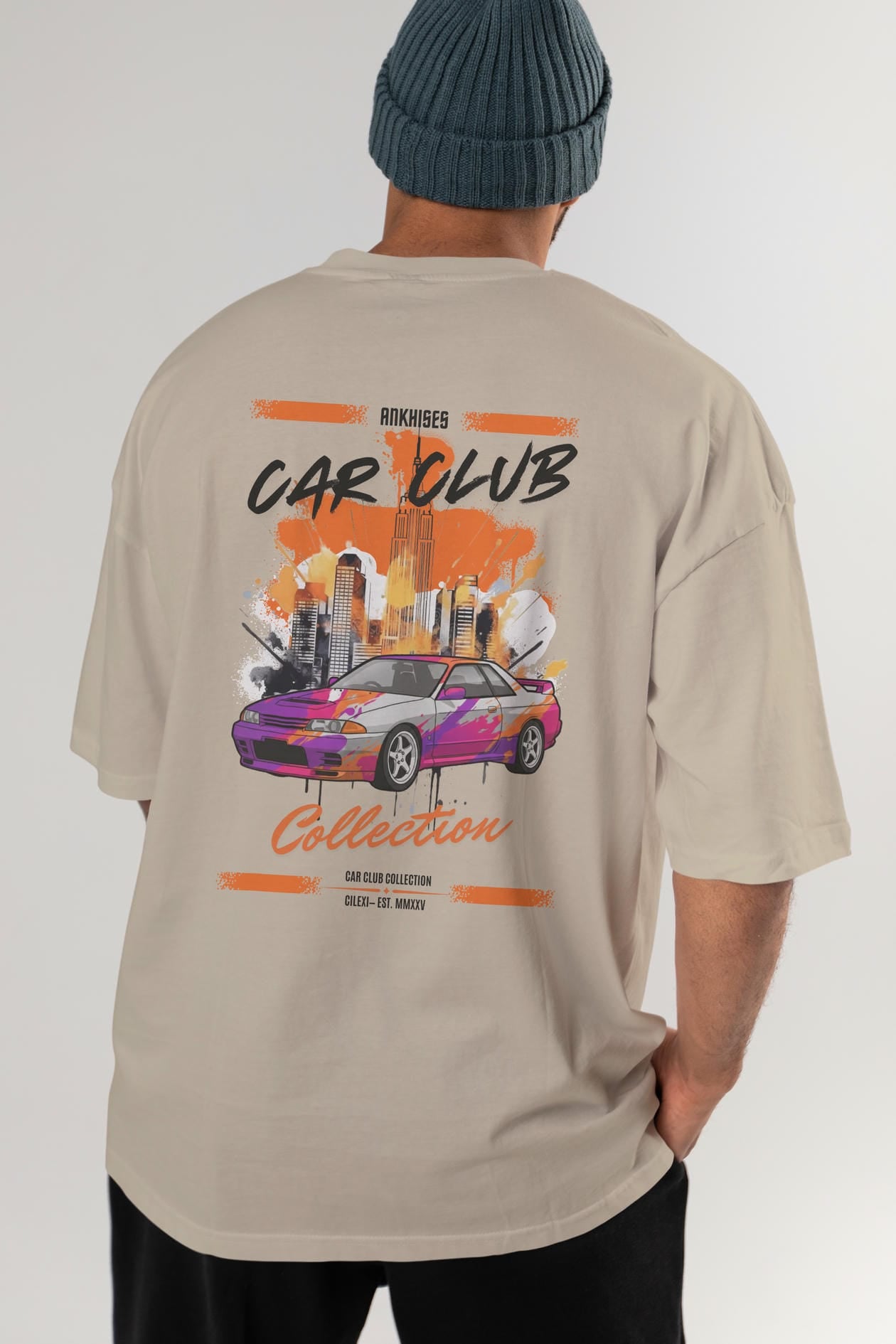 Araba Club Serisi 33 Baskılı Oversize t-shirt Erkek Kadın %100 Pamuk Bisiklet Yaka tişort