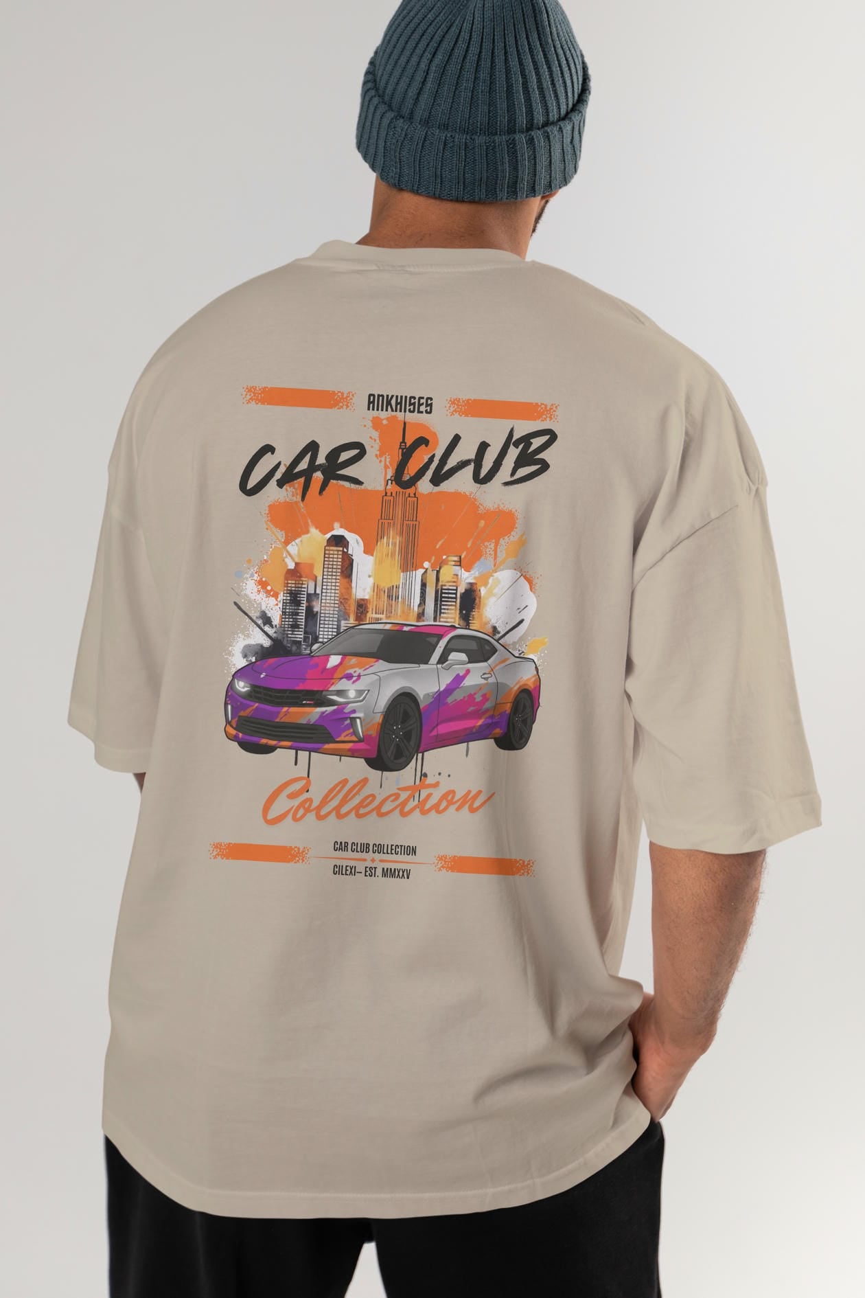 Araba Club Serisi 20 Baskılı Oversize t-shirt Erkek Kadın %100 Pamuk Bisiklet Yaka tişort