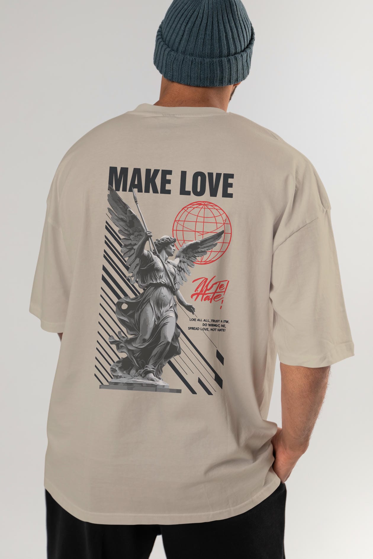 Make Love Arka Baskılı Oversize t-shirt Erkek Kadın %100 Pamuk Bisiklet Yaka tişort