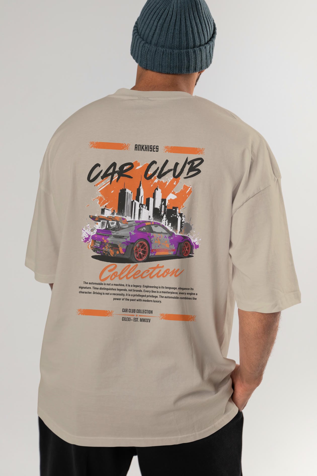 Araba Club Serisi 2 Baskılı Oversize t-shirt Erkek Kadın %100 Pamuk Bisiklet Yaka tişort