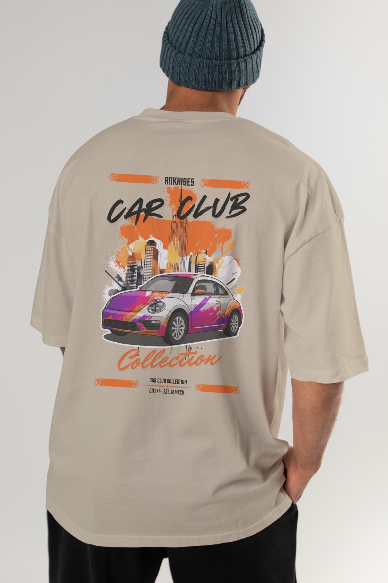 Araba Club Serisi 40 Baskılı Oversize t-shirt Erkek Kadın %100 Pamuk Bisiklet Yaka tişort