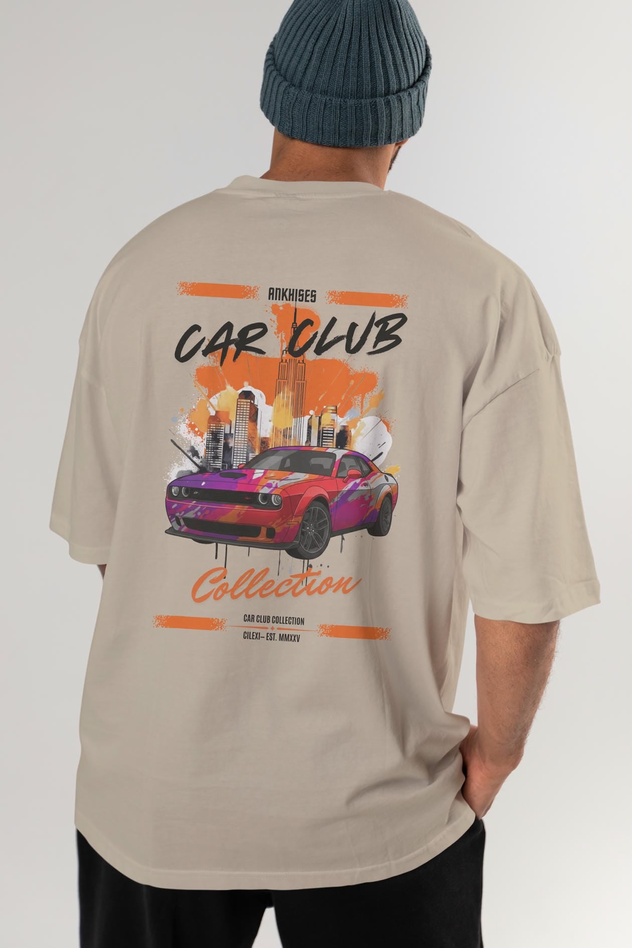 Araba Club Serisi 19 Baskılı Oversize t-shirt Erkek Kadın %100 Pamuk Bisiklet Yaka tişort