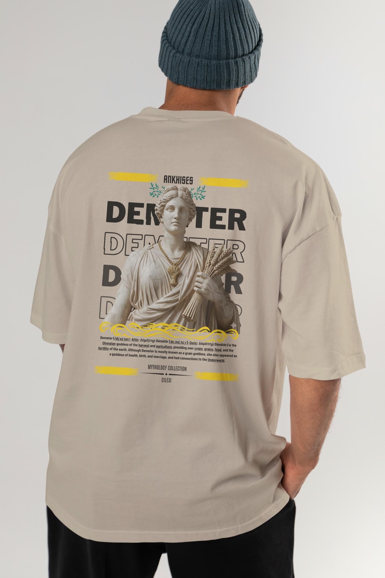 Demeter 1 Arka Baskılı Oversize t-shirt Erkek Kadın %100 Pamuk Bisiklet Yaka tişort