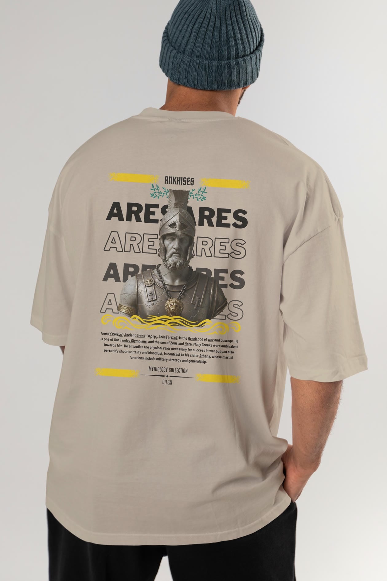 Ares 1 Arka Baskılı Oversize t-shirt Erkek Kadın %100 Pamuk Bisiklet Yaka tişort