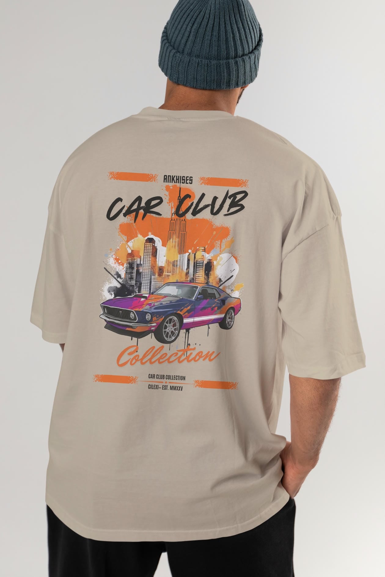 Araba Club Serisi 23 Baskılı Oversize t-shirt Erkek Kadın %100 Pamuk Bisiklet Yaka tişort
