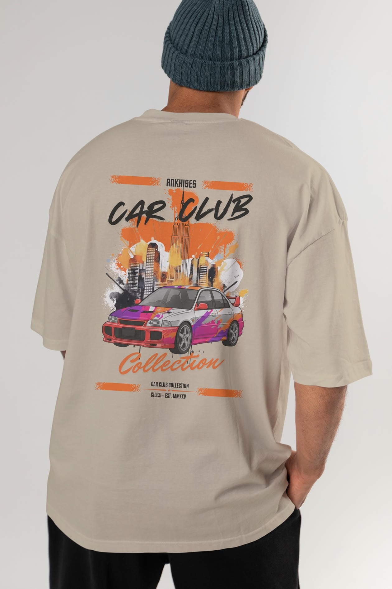 Araba Club Serisi 29 Baskılı Oversize t-shirt Erkek Kadın %100 Pamuk Bisiklet Yaka tişort