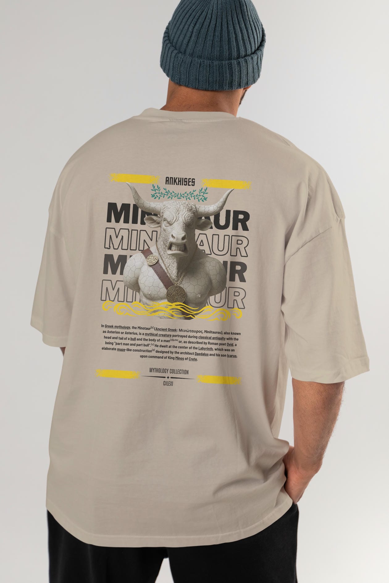 Minotaur 1 Arka Baskılı Oversize t-shirt Erkek Kadın %100 Pamuk Bisiklet Yaka tişort