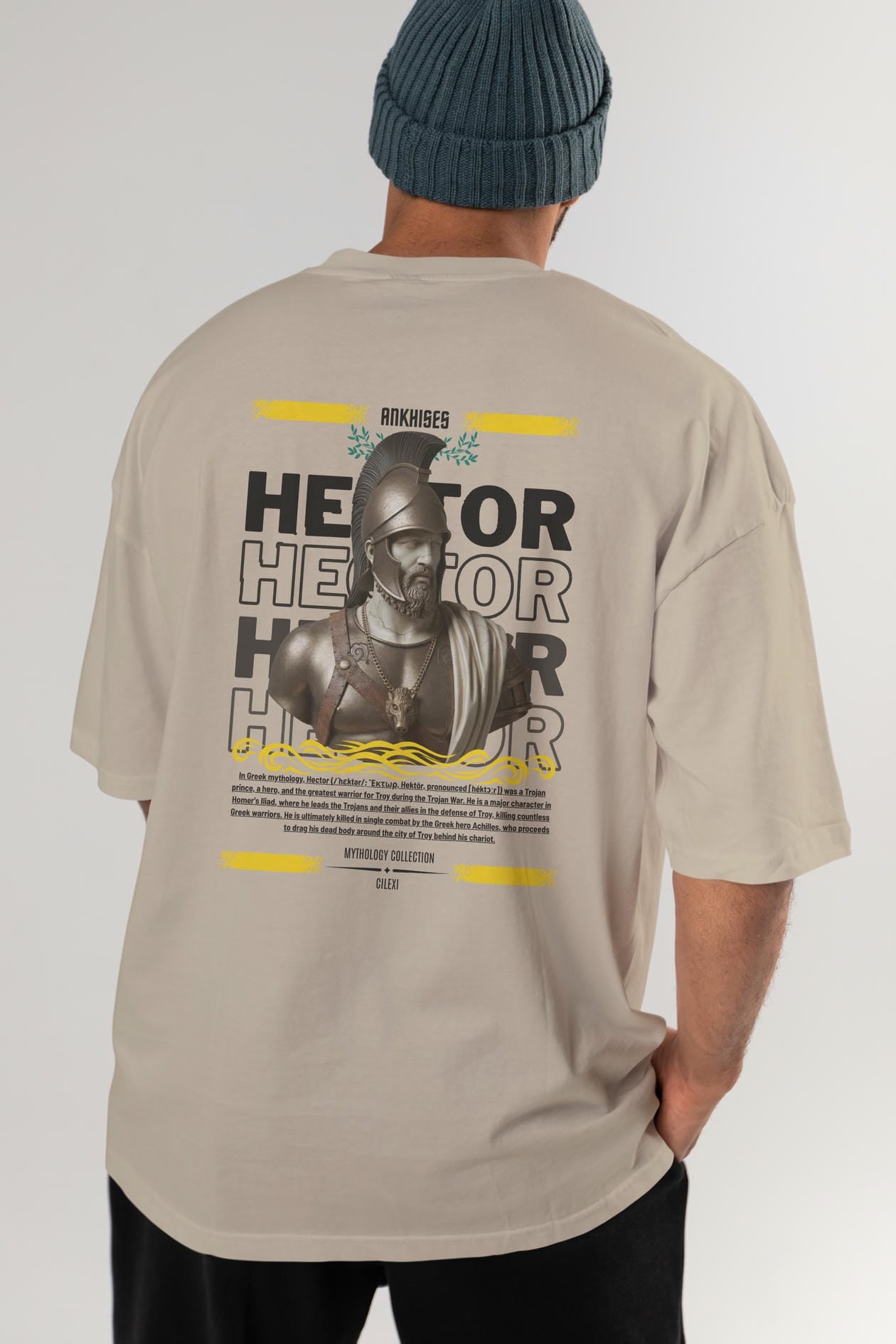 Hector 2 Arka Baskılı Oversize t-shirt Erkek Kadın %100 Pamuk Bisiklet Yaka tişort