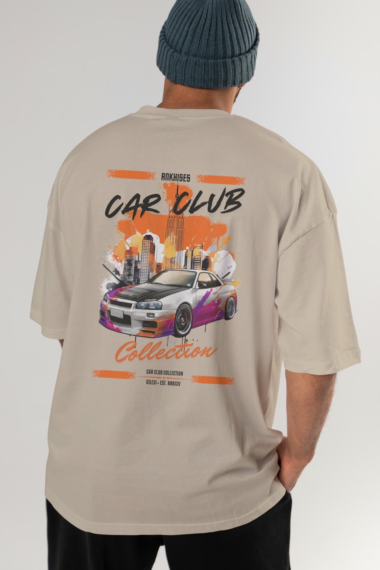 Araba Club Serisi 30 Baskılı Oversize t-shirt Erkek Kadın %100 Pamuk Bisiklet Yaka tişort