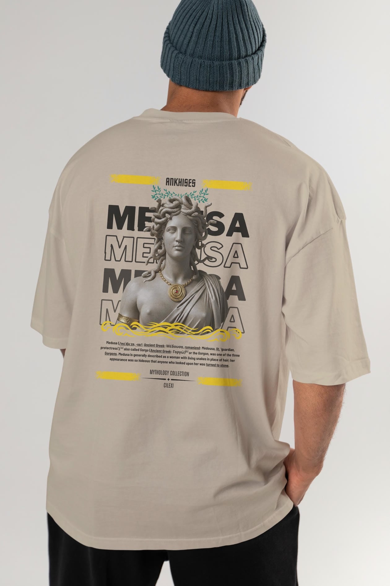 Medusa 4 Arka Baskılı Oversize t-shirt Erkek Kadın %100 Pamuk Bisiklet Yaka tişort