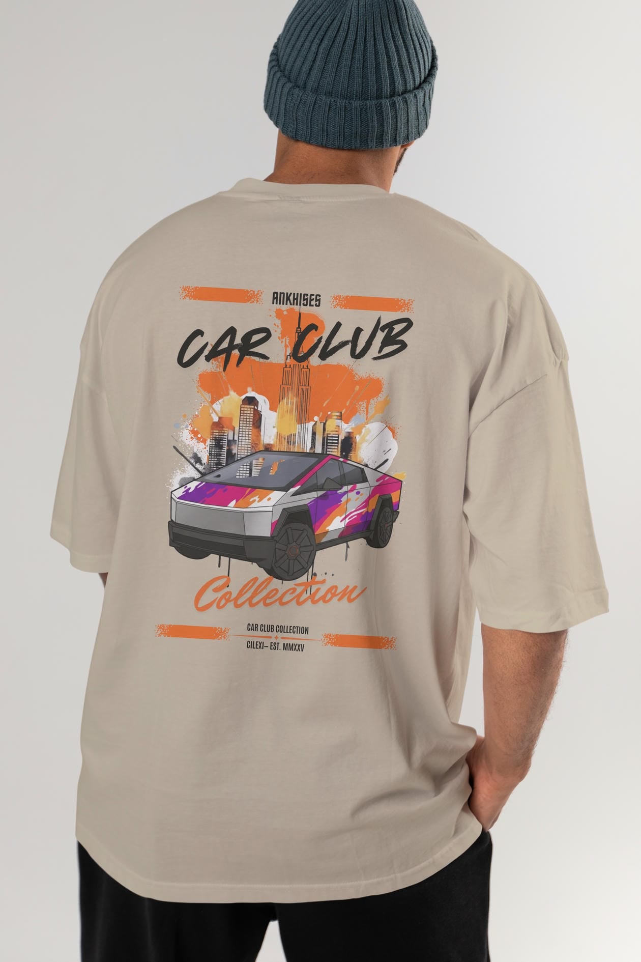 Araba Club Serisi 36 Baskılı Oversize t-shirt Erkek Kadın %100 Pamuk Bisiklet Yaka tişort