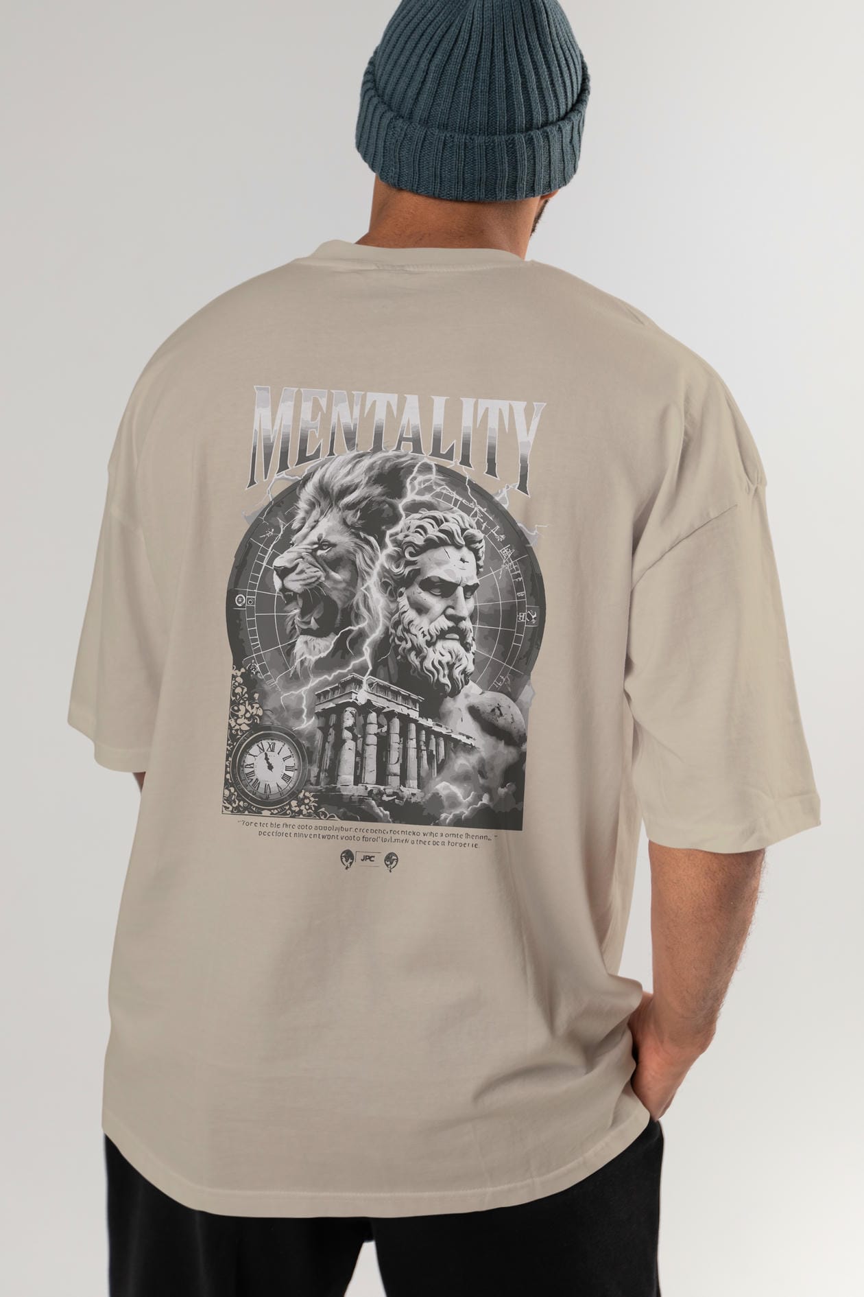 Mentality Zeus Arka Baskılı Oversize t-shirt Erkek Kadın %100 Pamuk Bisiklet Yaka tişort