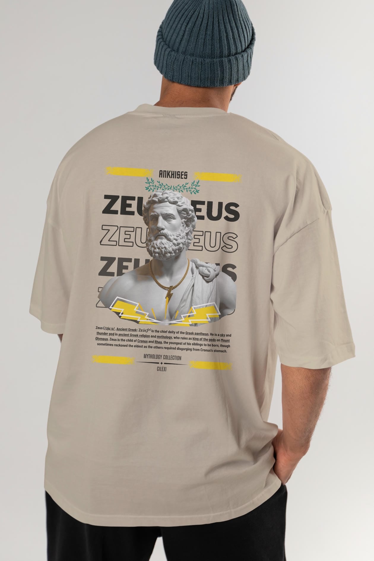 Zeus 2 Arka Baskılı Oversize t-shirt Erkek Kadın %100 Pamuk Bisiklet Yaka tişort