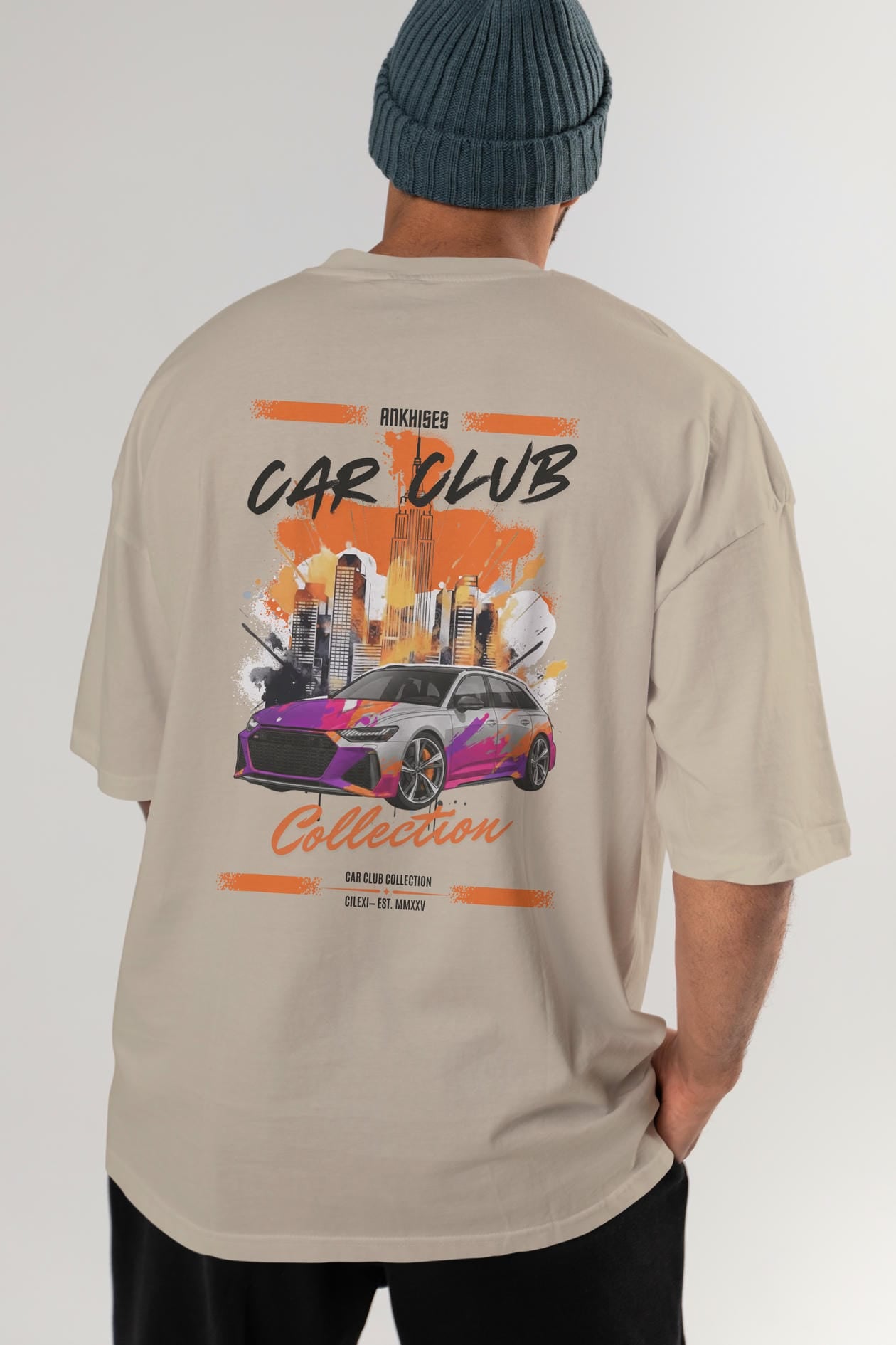 Araba Club Serisi 3 Baskılı Oversize t-shirt Erkek Kadın %100 Pamuk Bisiklet Yaka tişort