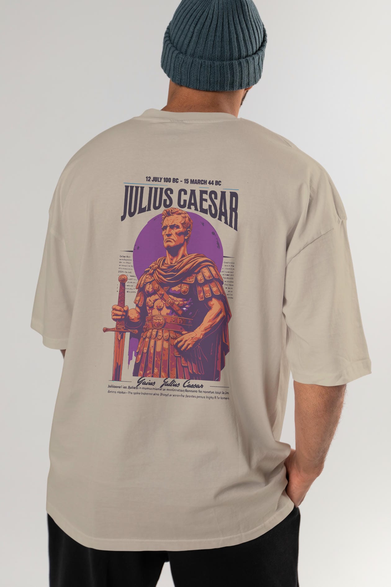 Julius Caesar Arka Baskılı Oversize t-shirt Erkek Kadın %100 Pamuk Bisiklet Yaka tişort