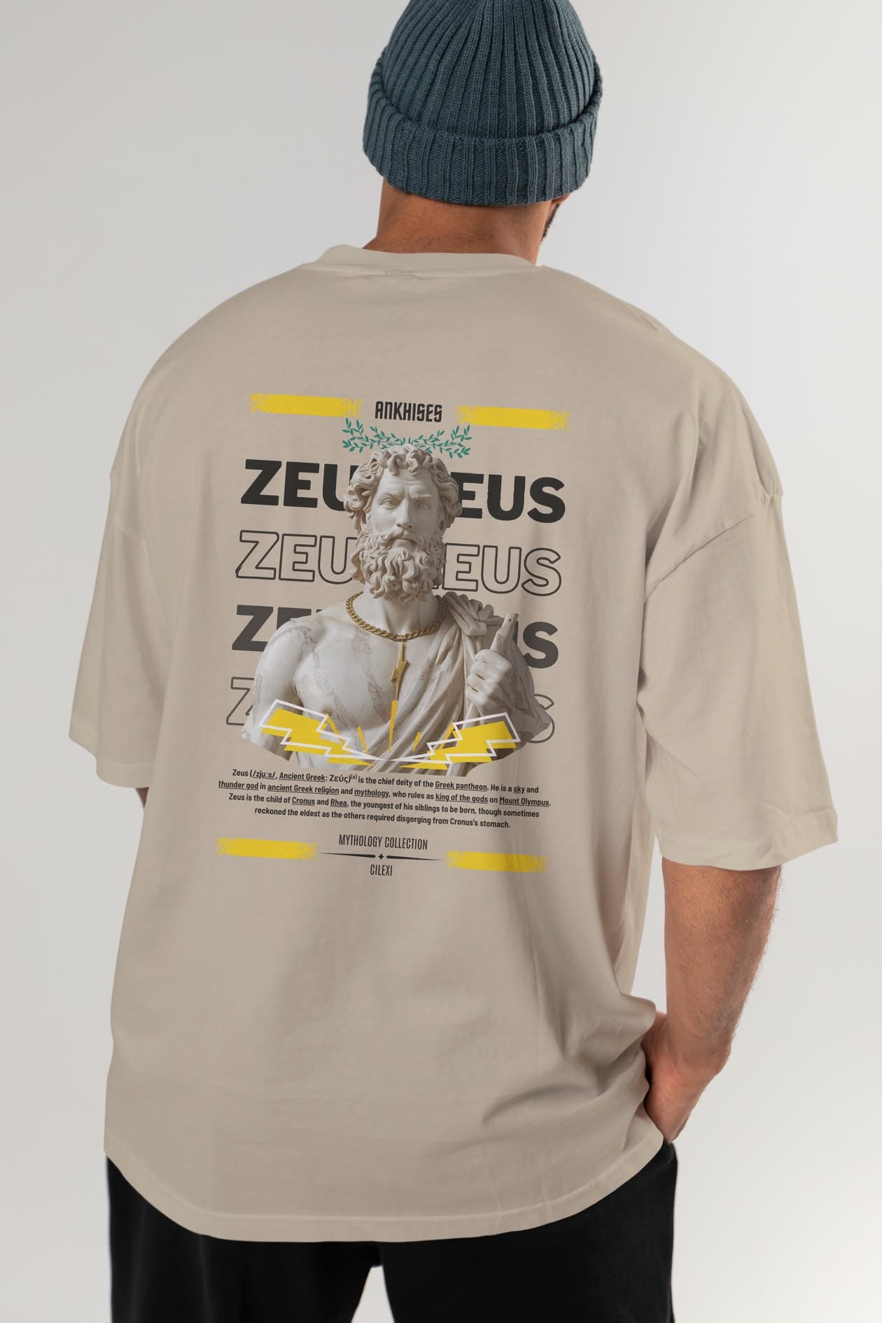 Zeus 4 Arka Baskılı Oversize t-shirt Erkek Kadın %100 Pamuk Bisiklet Yaka tişort